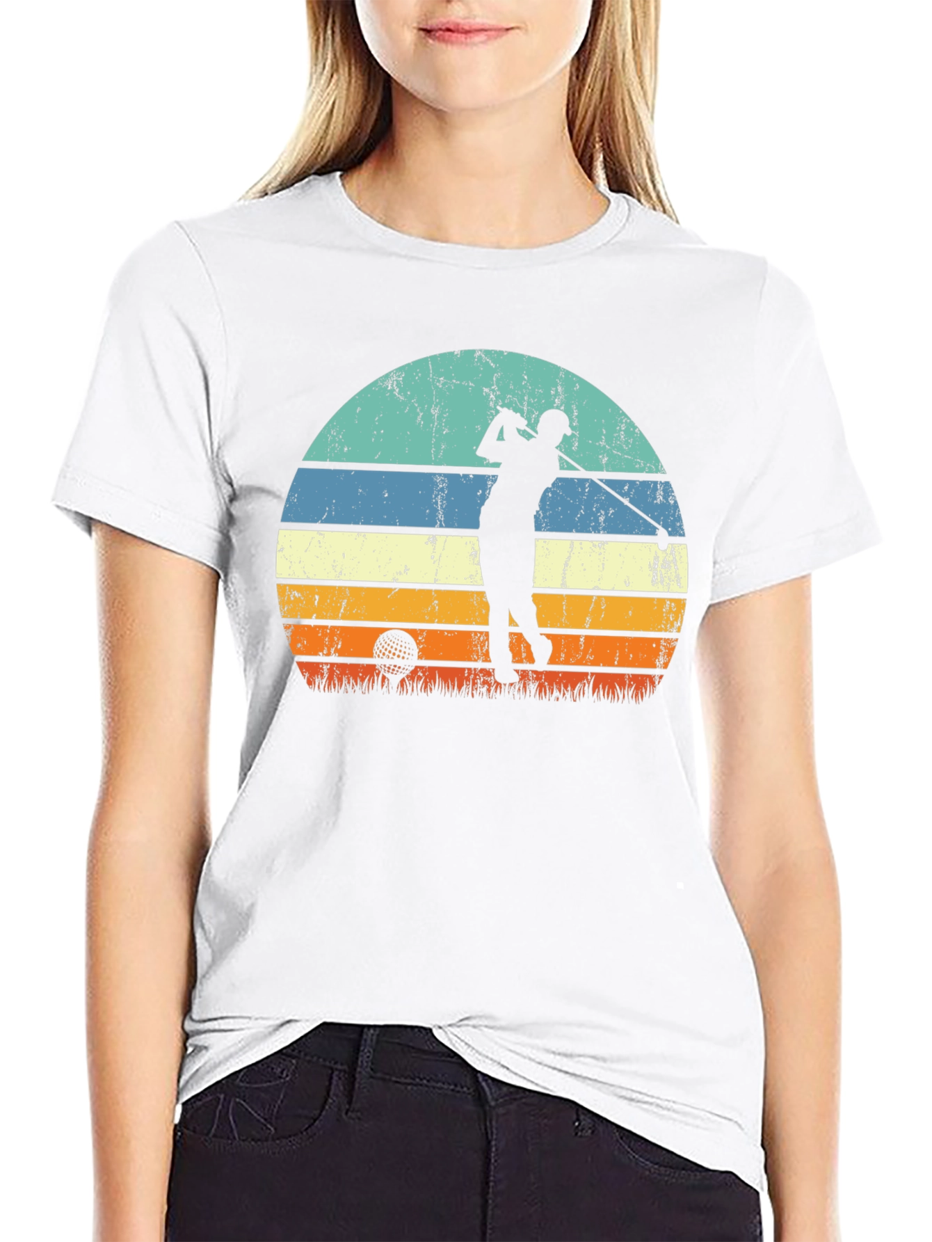 Black Retro Golf Sunset Tee - Black Graphic T-Shirt view 9