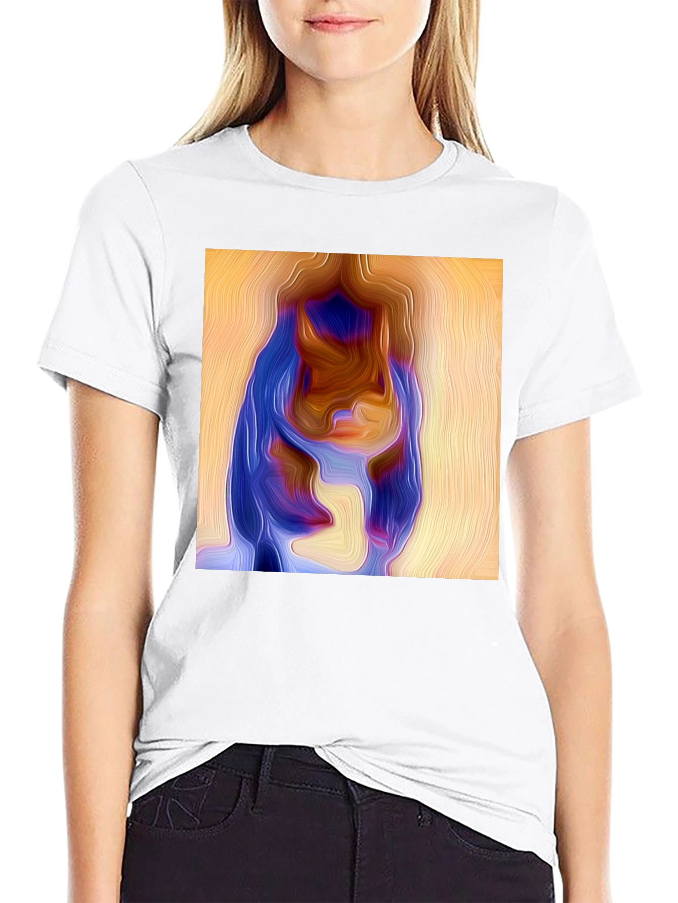 Black Abstract Portrait Graphic Print Black Tee view 9