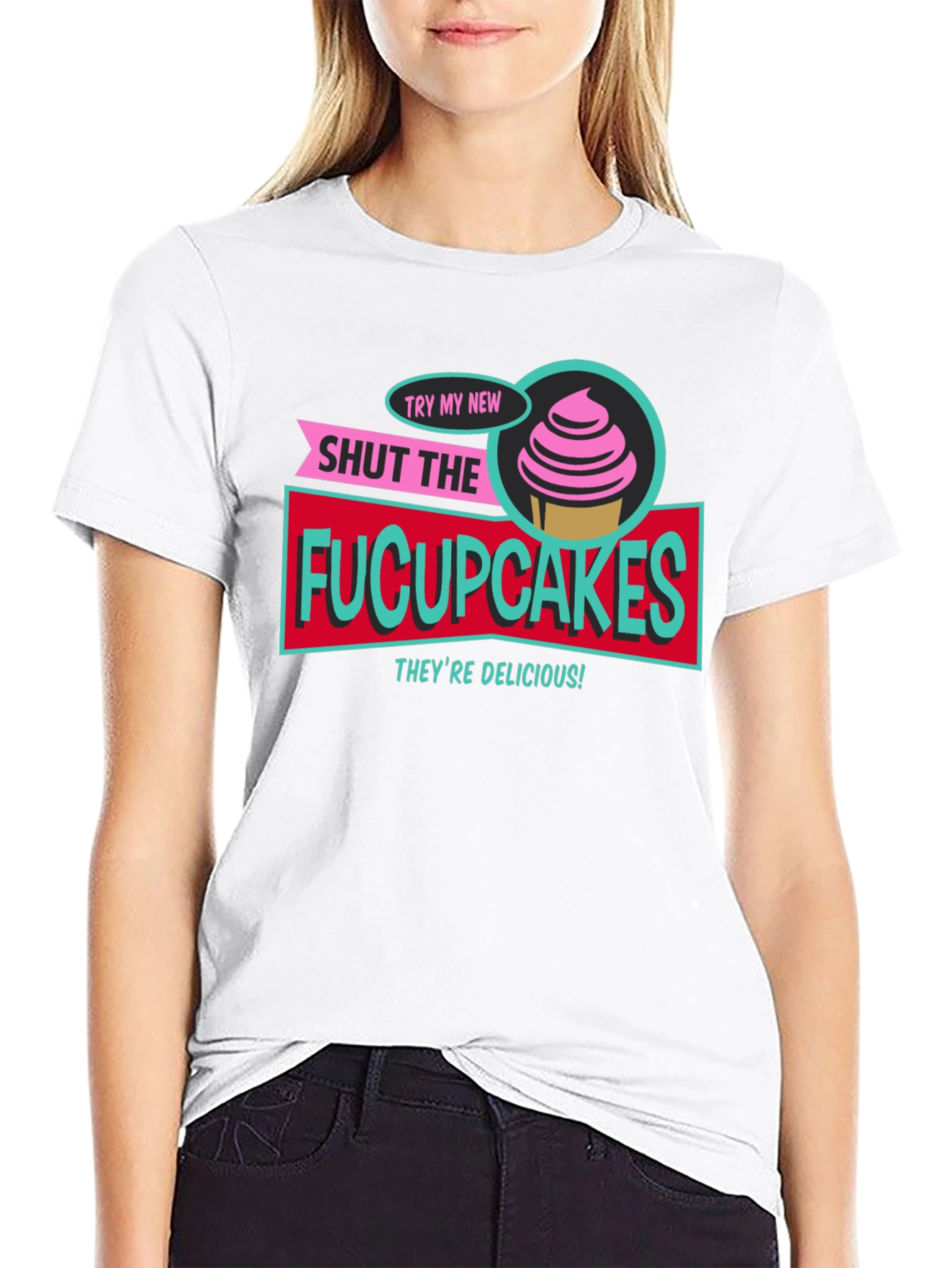 Black Shut The Fucupcakes Funny Graphic T-Shirt view 9