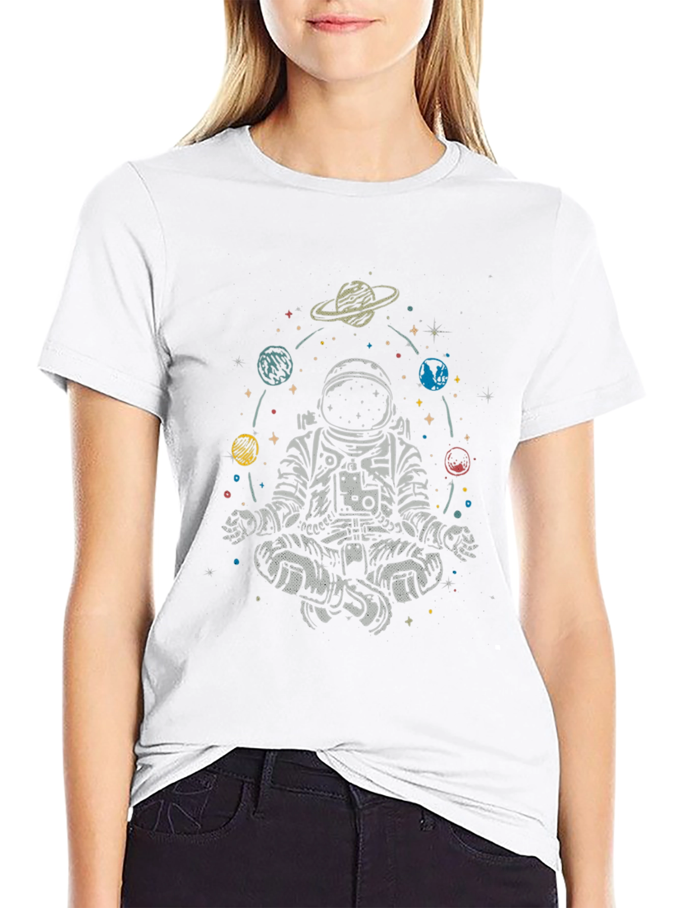 Black Meditating Astronaut Graphic Tee view 9