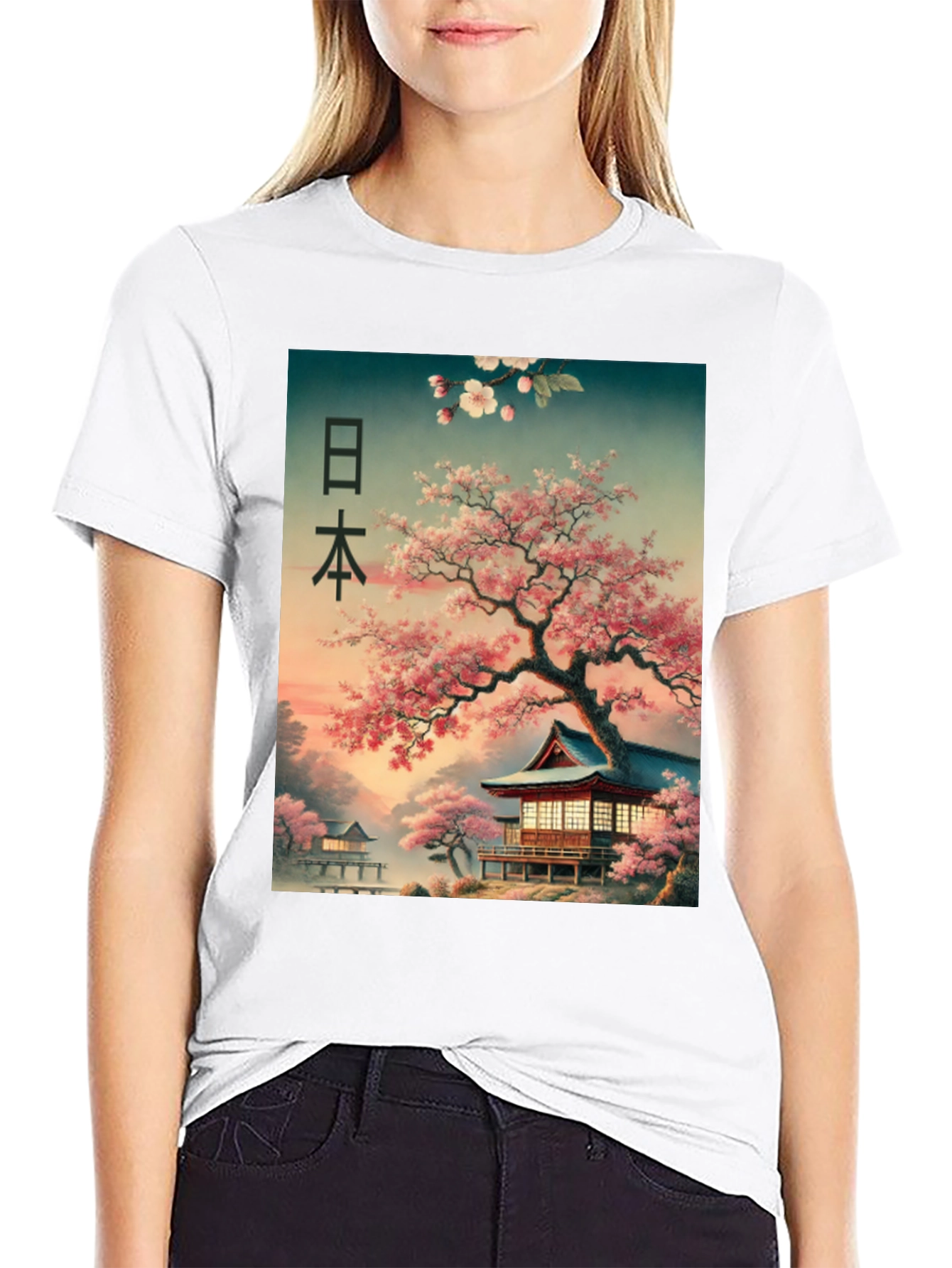Black Japanese Cherry Blossom T-Shirt view 9