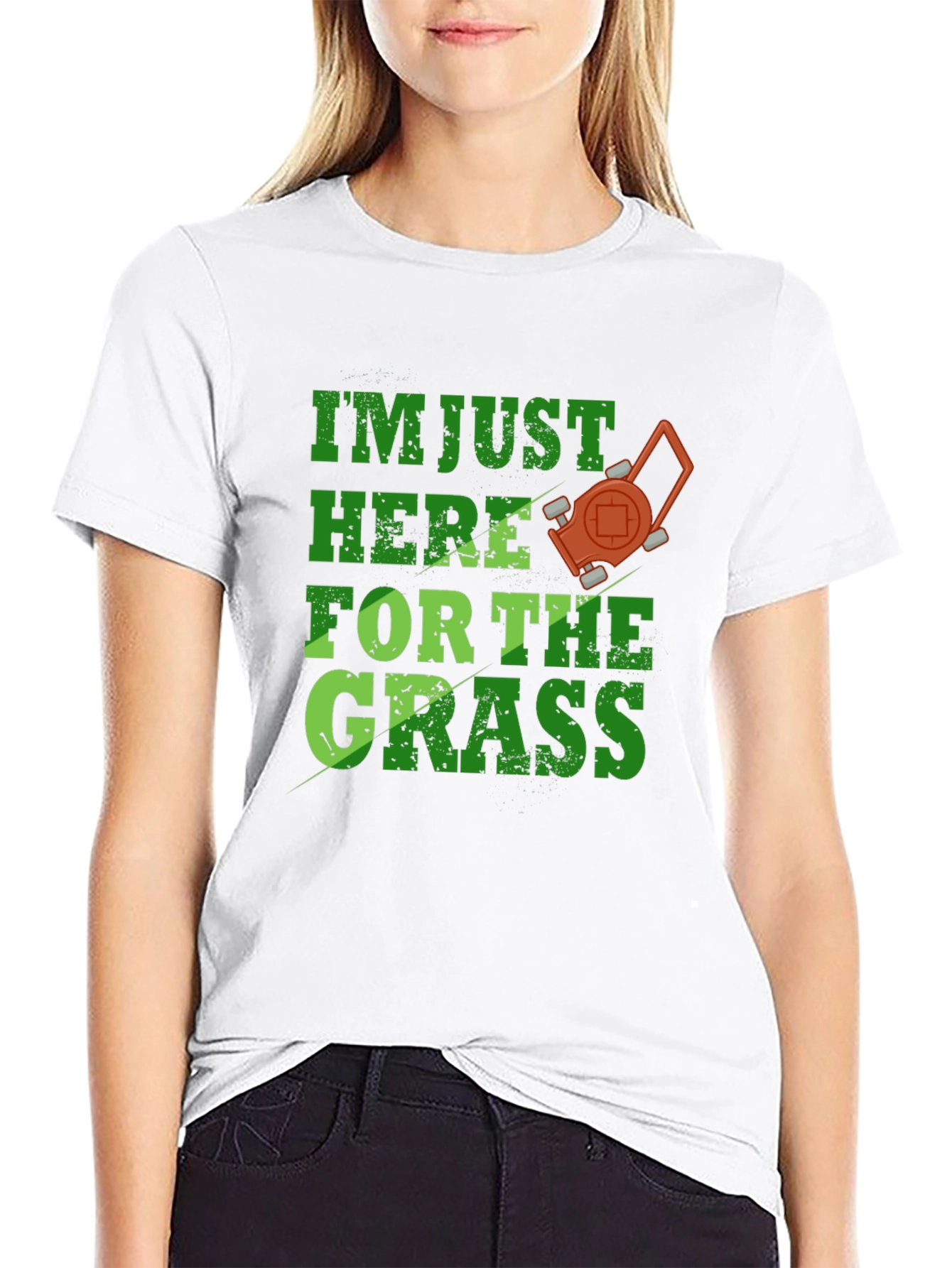 Black Funny Lawn Care T-Shirt - "Here for the Grass" view 9
