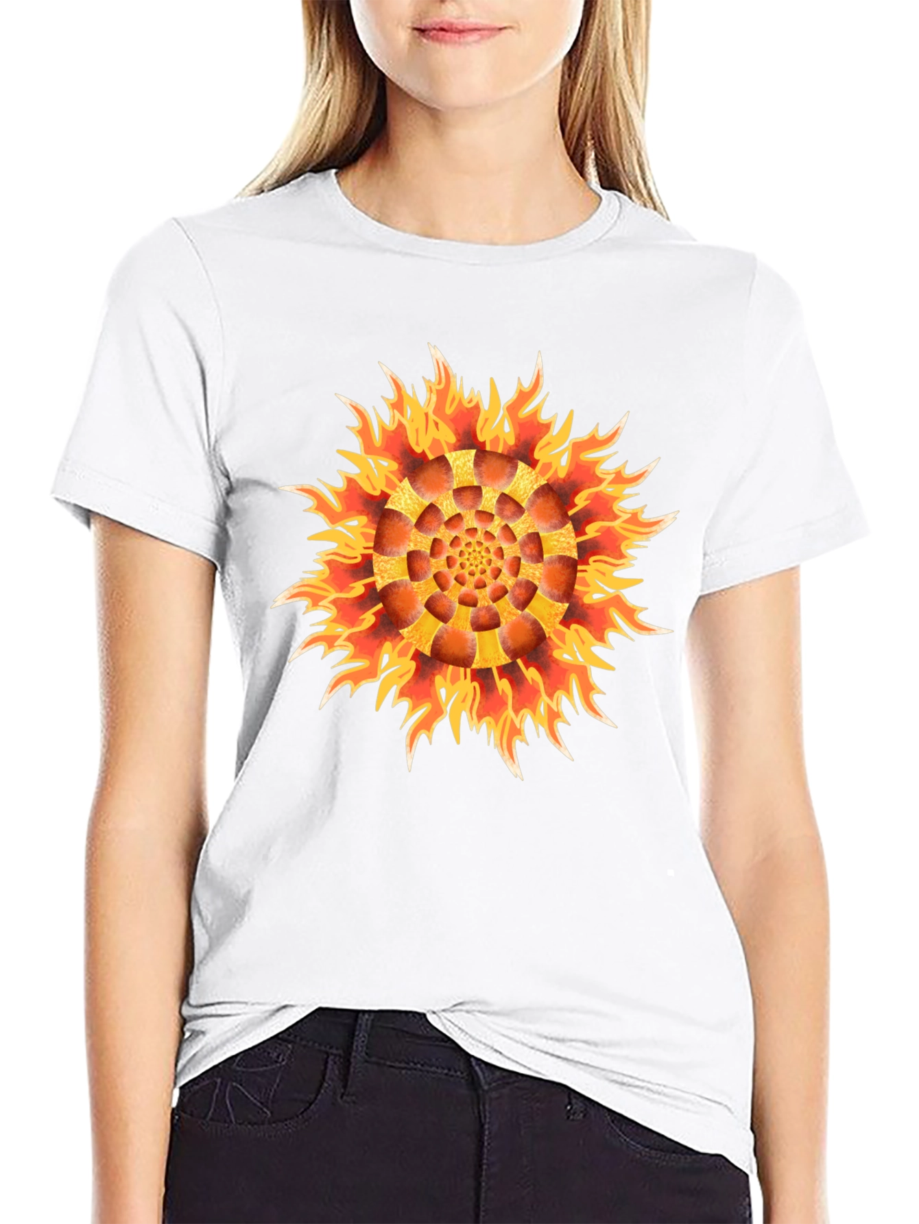 Black Fiery Flower Graphic Black T-Shirt view 9