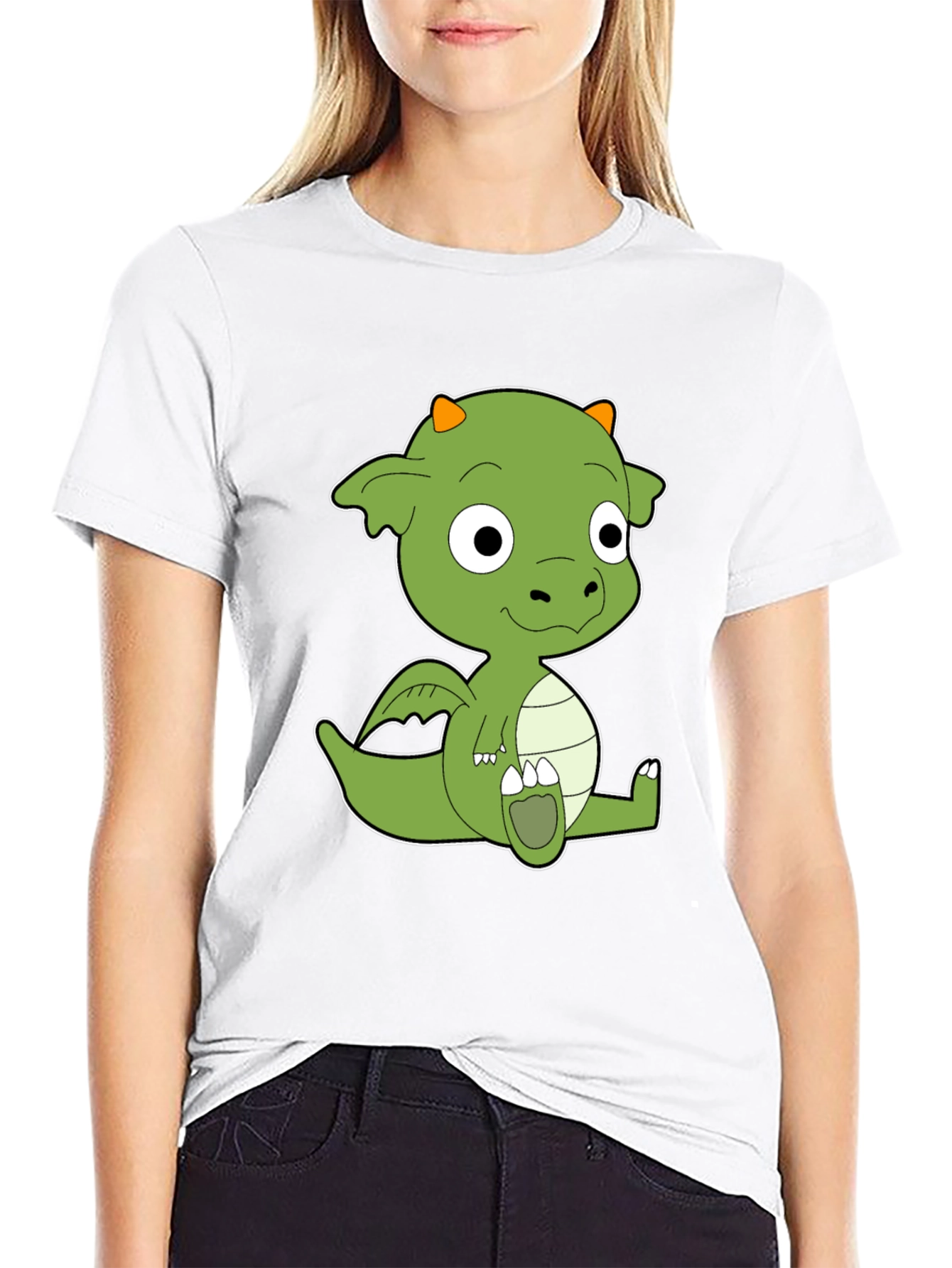 Black Cute Cartoon Dragon Black T-Shirt view 9