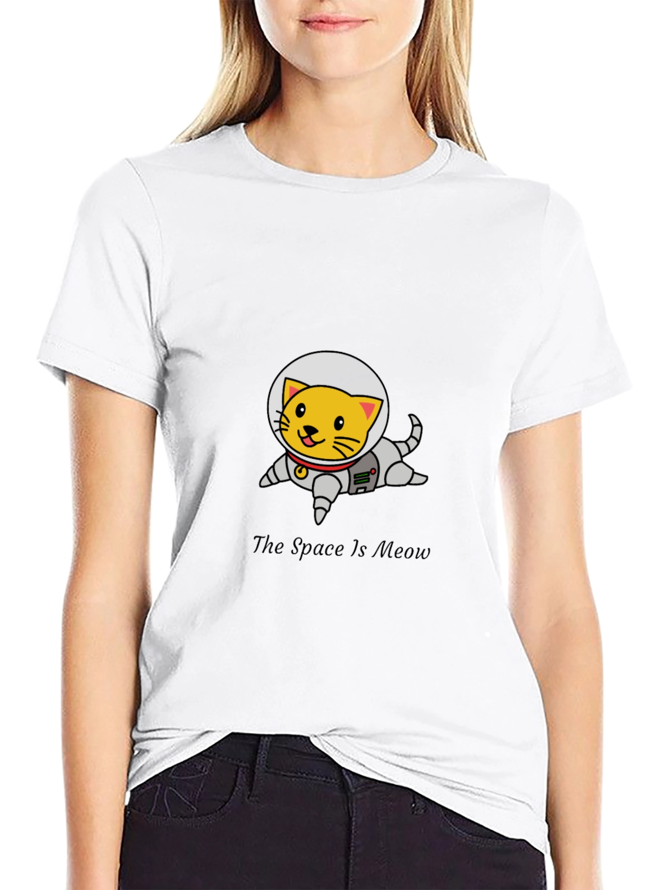 Black Space Cat T-Shirt - Meow in Space view 9
