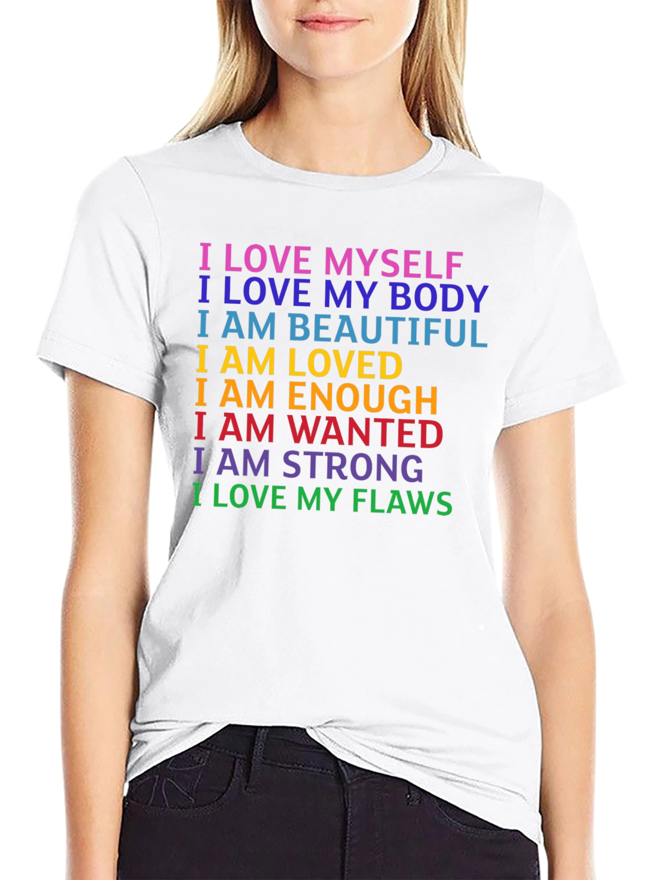Black Rainbow Affirmation T-Shirt: Self Love Design view 9
