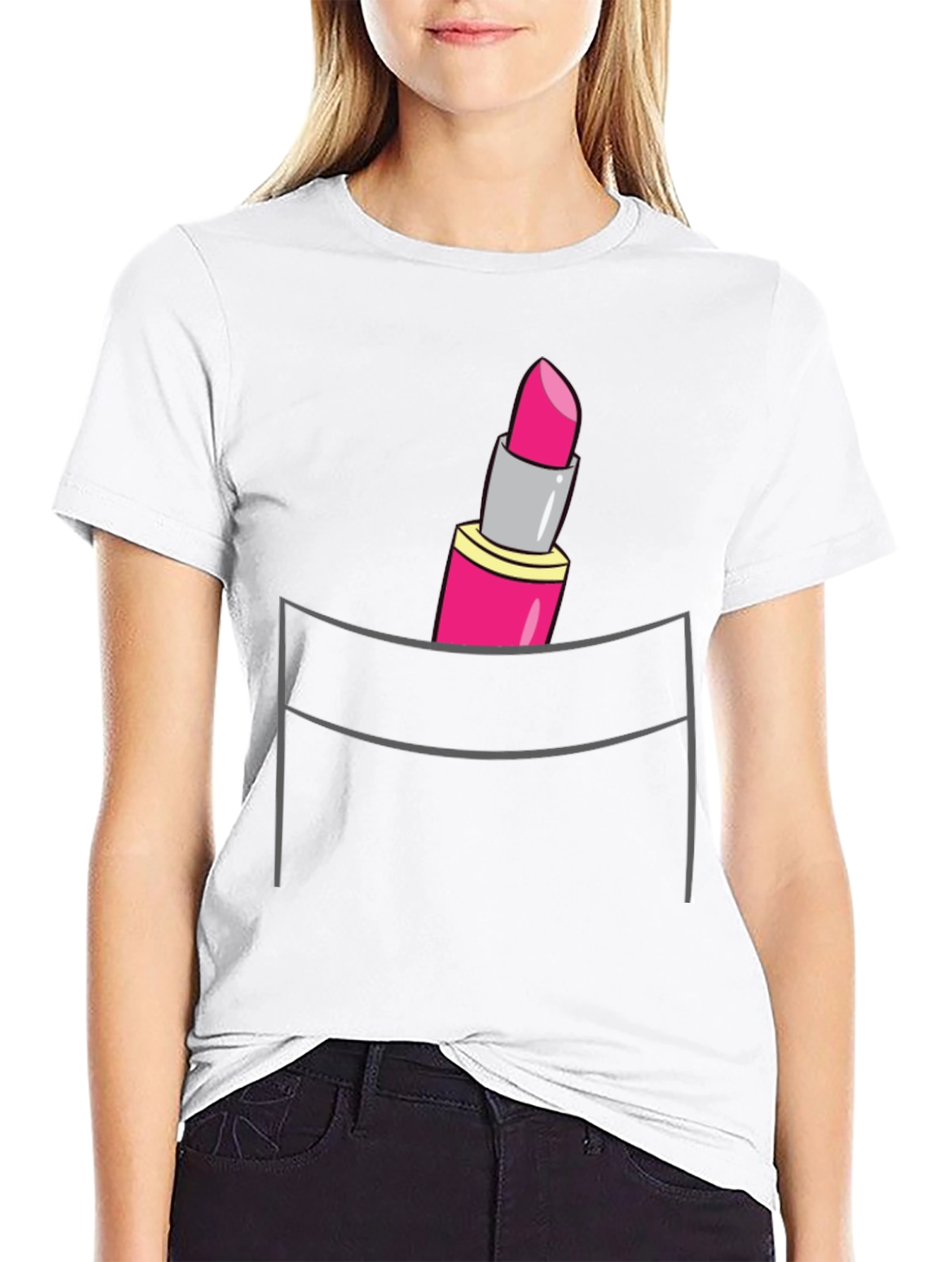 Black Lipstick Pocket T-Shirt - Trendy Graphic Tee view 9