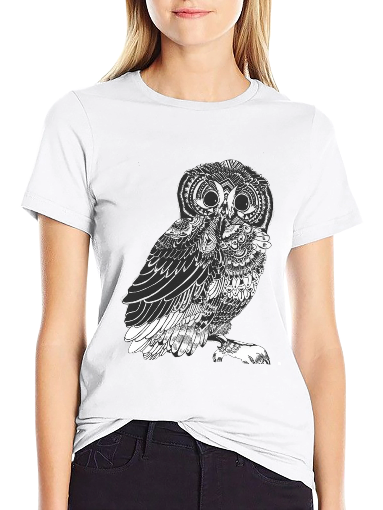 Black Men's Black Owl Graphic Tee - Unique Design view 9