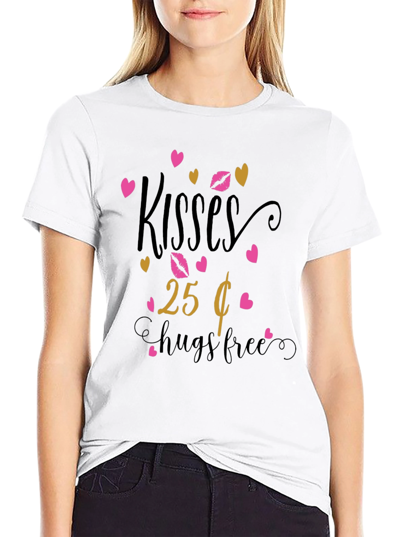 Black Kisses 25 Cents Hugs Free Graphic T-Shirt view 9