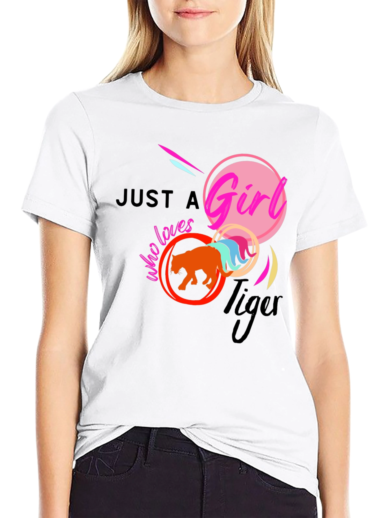 Black Just A Girl Who Loves Tigers Graphic T-Shirt view 9