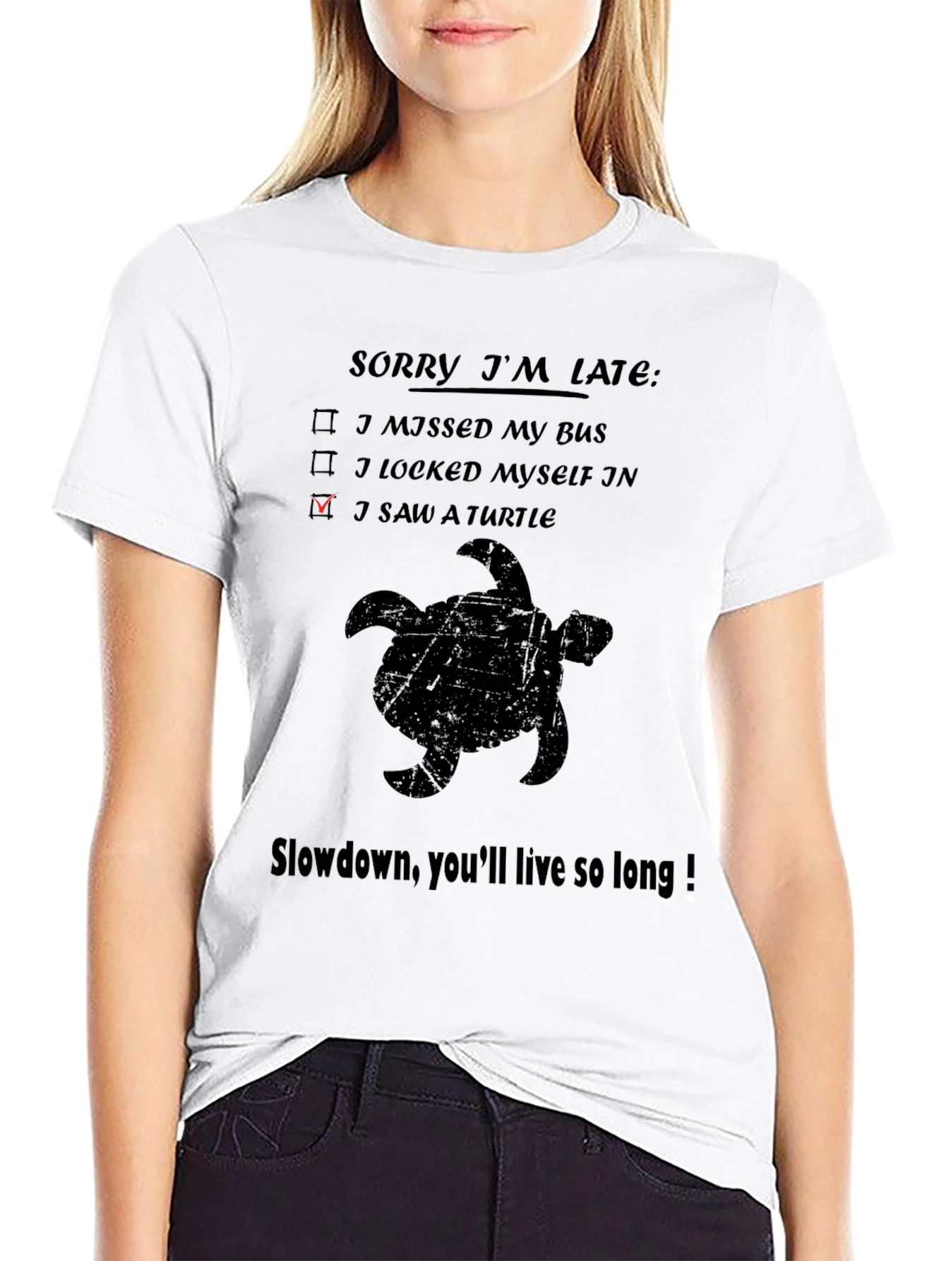 Black Sorry I'm Late Turtle Graphic T-Shirt view 9