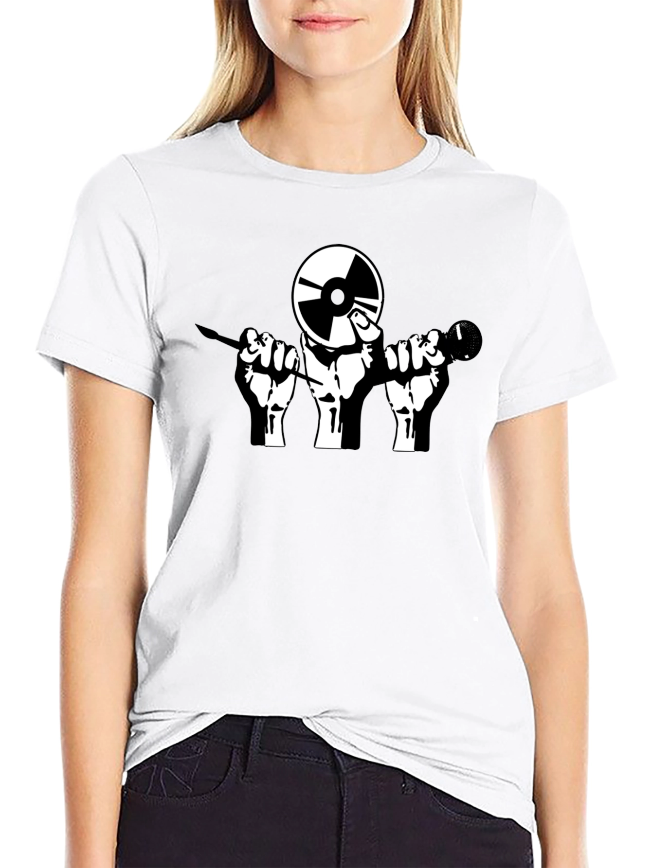 Black Black DJ Record & Microphone Graphic T-Shirt view 9