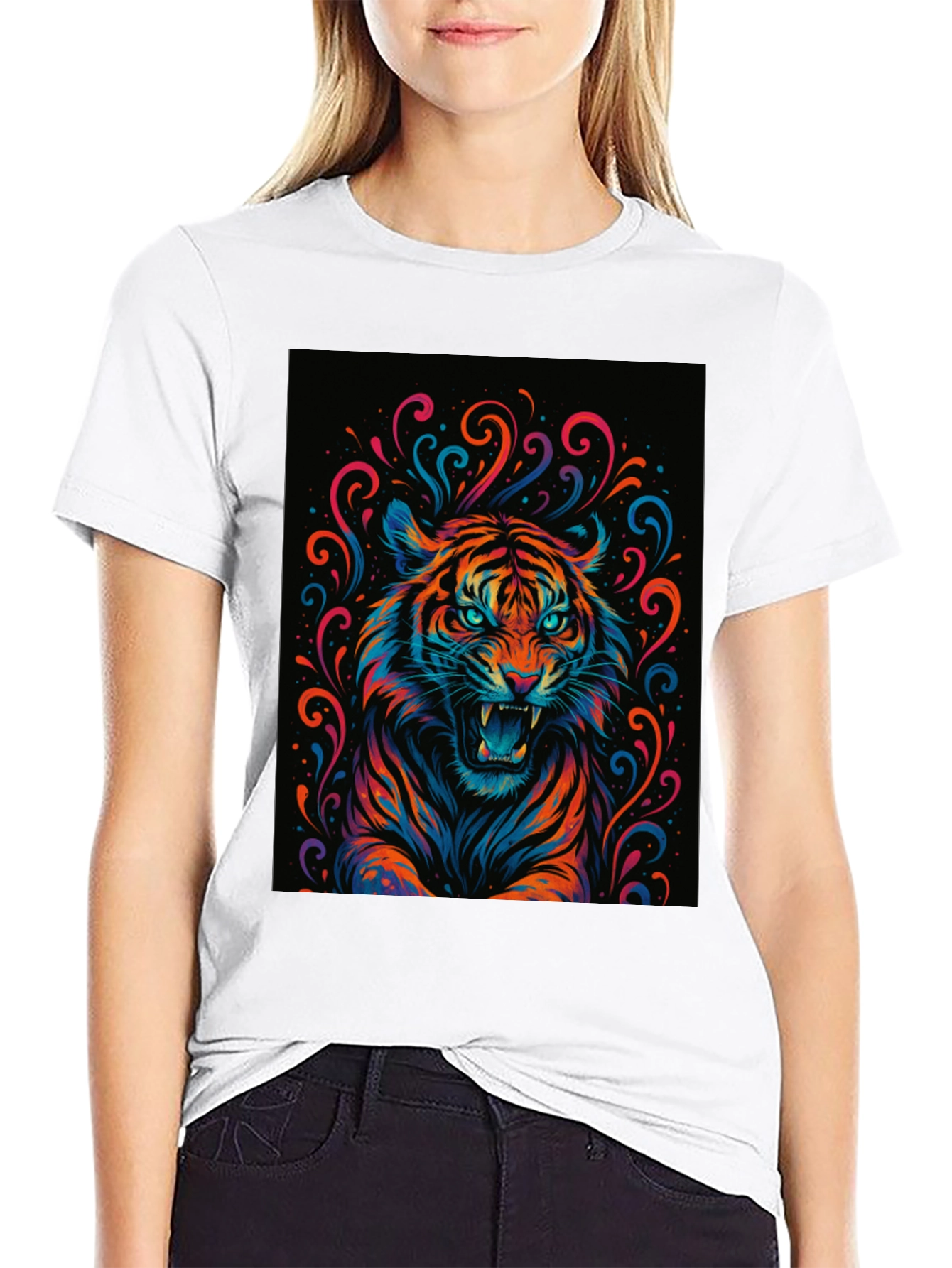 Black Vibrant Tiger Graphic Tee - Bold Statement Shirt view 9