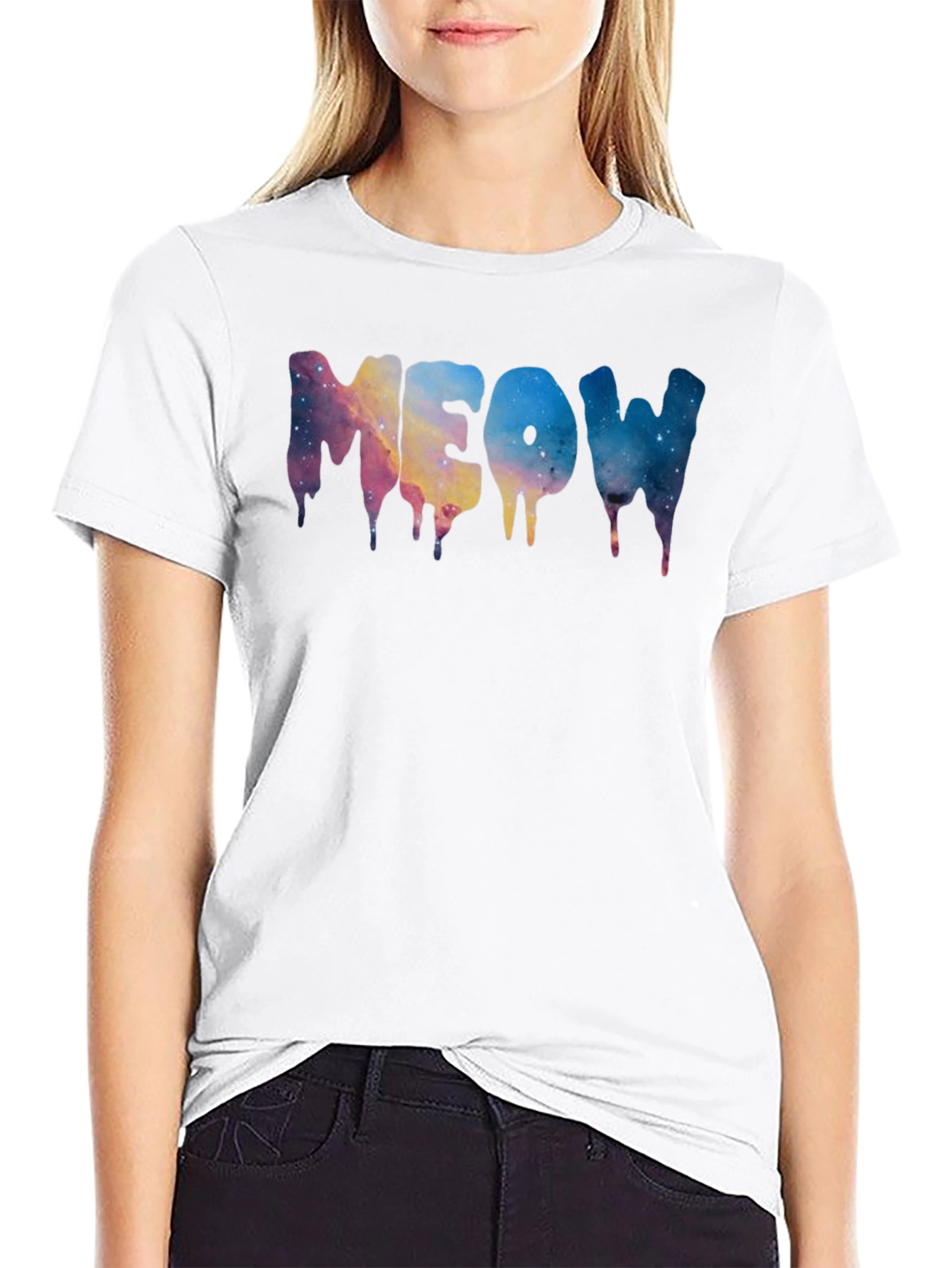 Black Meow Galaxy Drip Black T-Shirt view 9