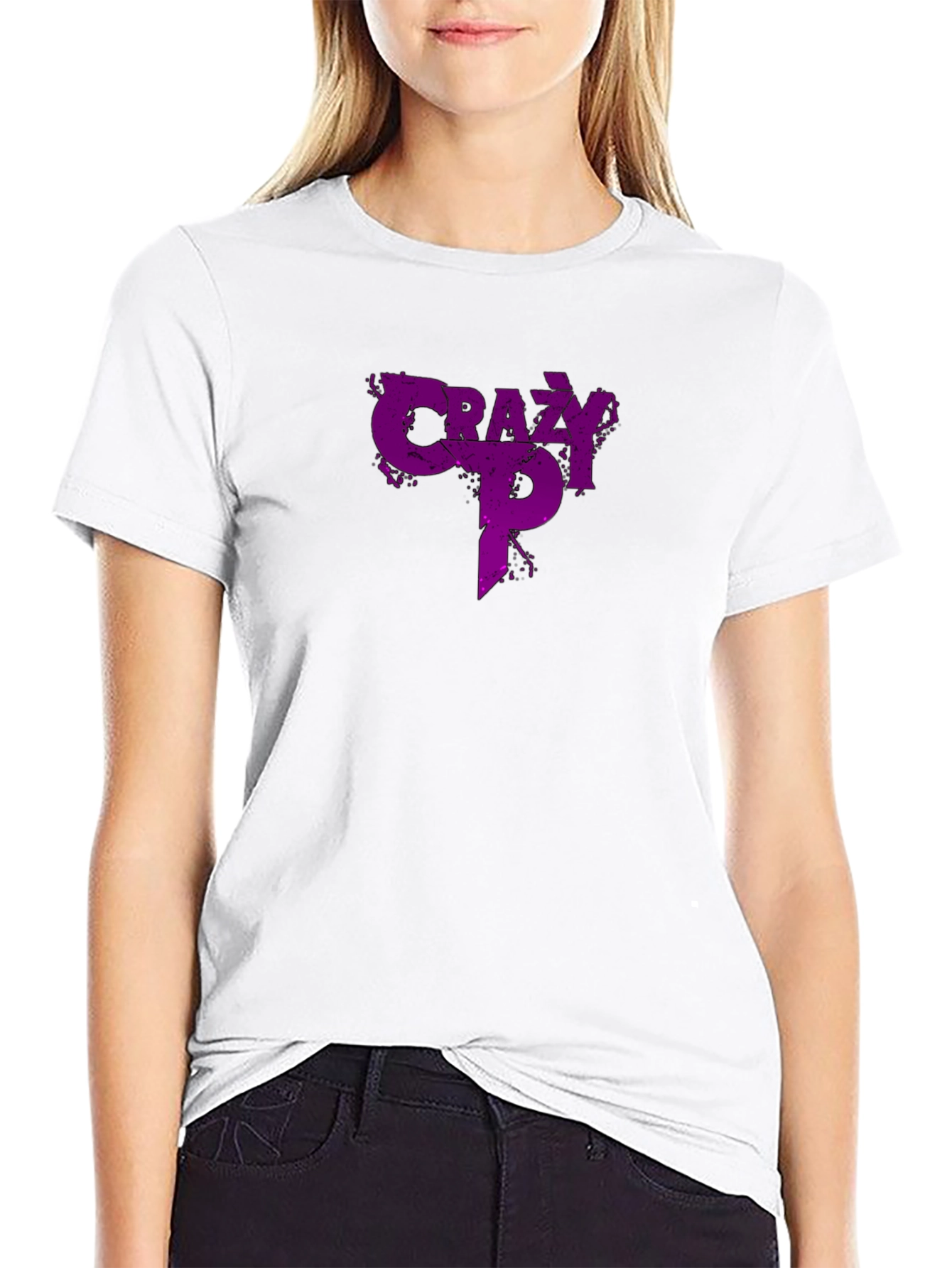 Black Crazy P Graphic T-Shirt - Purple Design on Black view 9