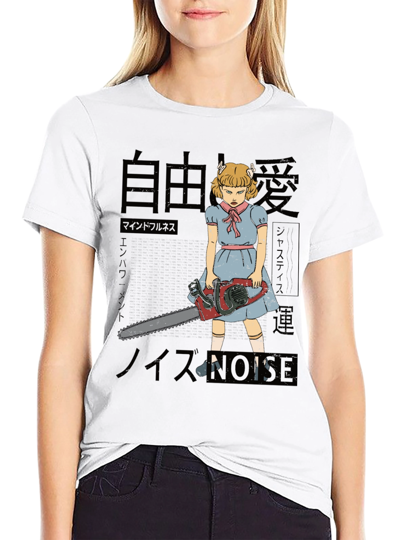 Black Horror Chainsaw Girl T-Shirt view 9