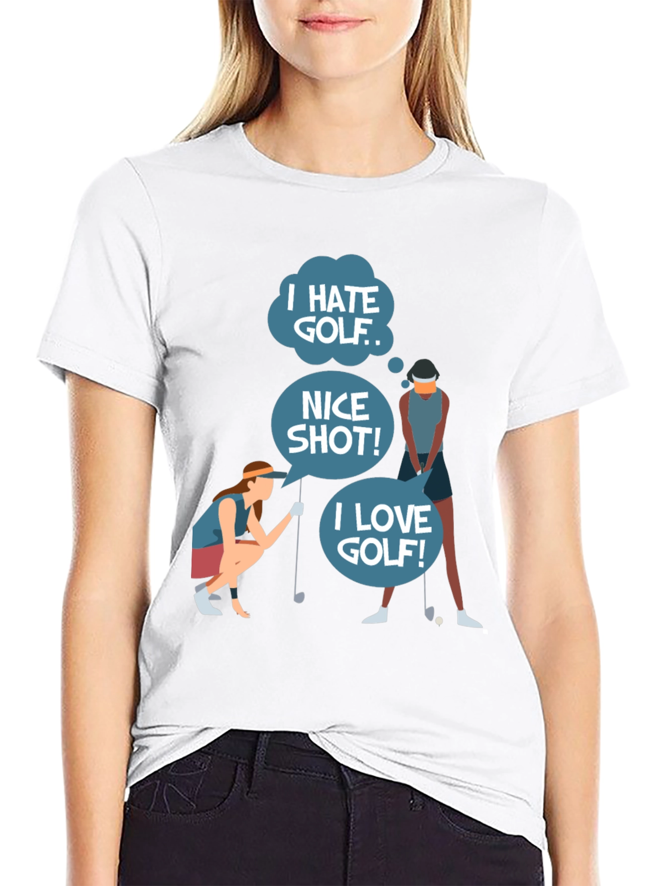 Black Golf Humor Tee: I Hate, Nice Shot, I Love Golf view 9