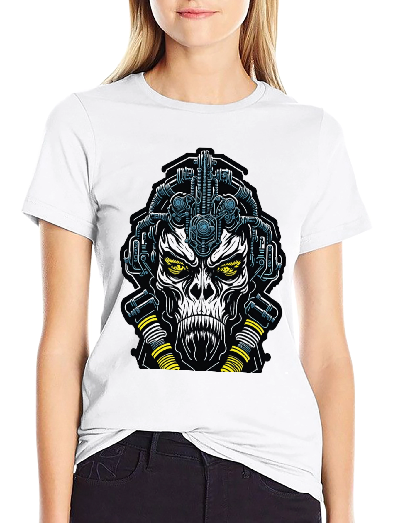 Black Cyberpunk Skull Graphic Tee - Black view 9