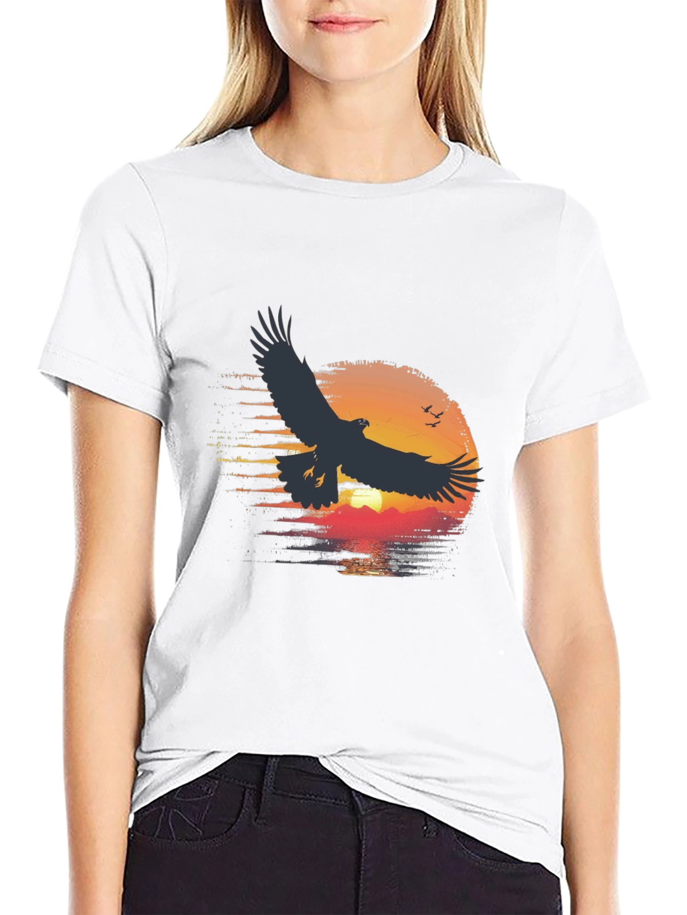 Black Eagle Sunset Graphic Tee - Black Cotton Blend view 9