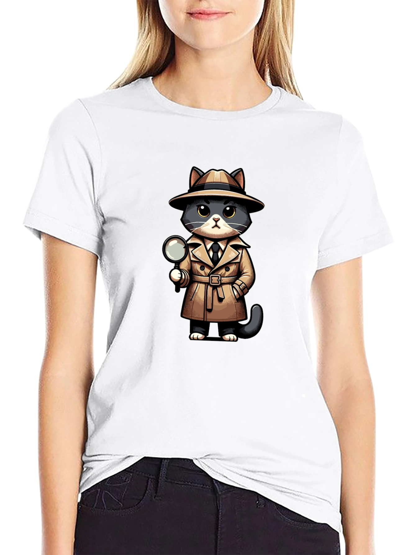 Black Detective Cat Graphic T-Shirt view 9
