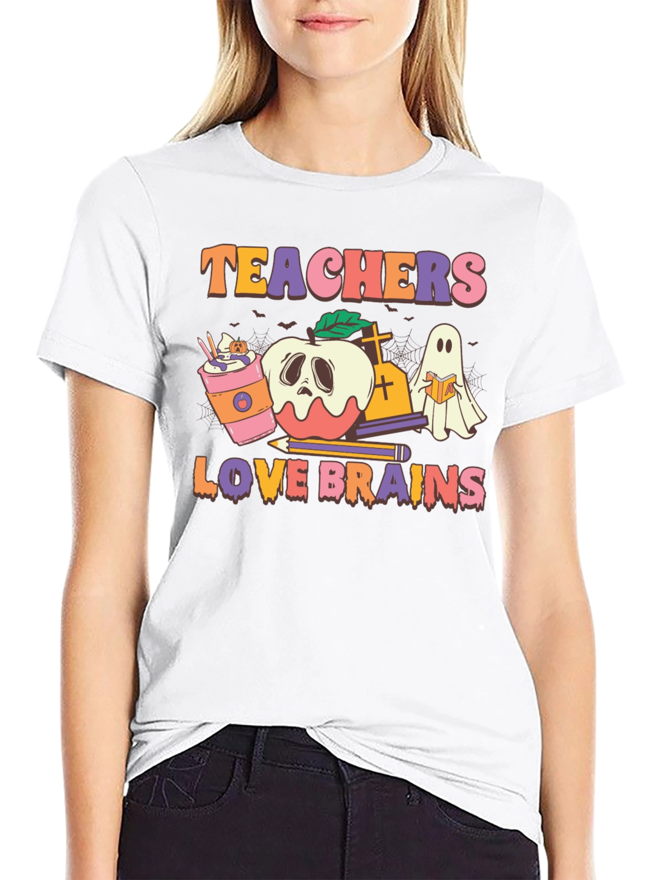 Black Teachers Love Brains Halloween Graphic Tee view 9