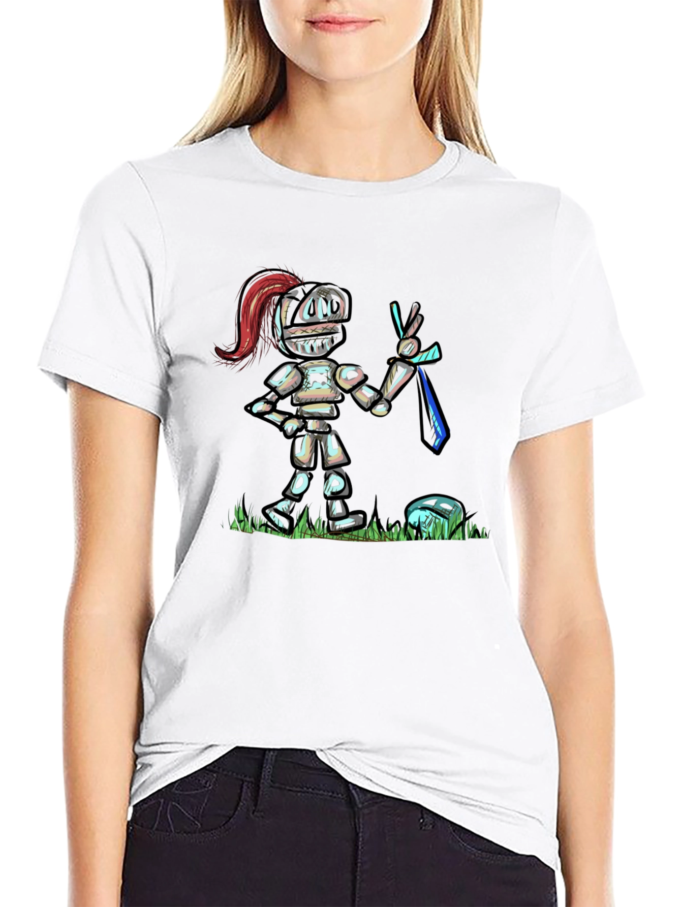 Black Cartoon Knight T-Shirt - Black Cotton Tee view 9