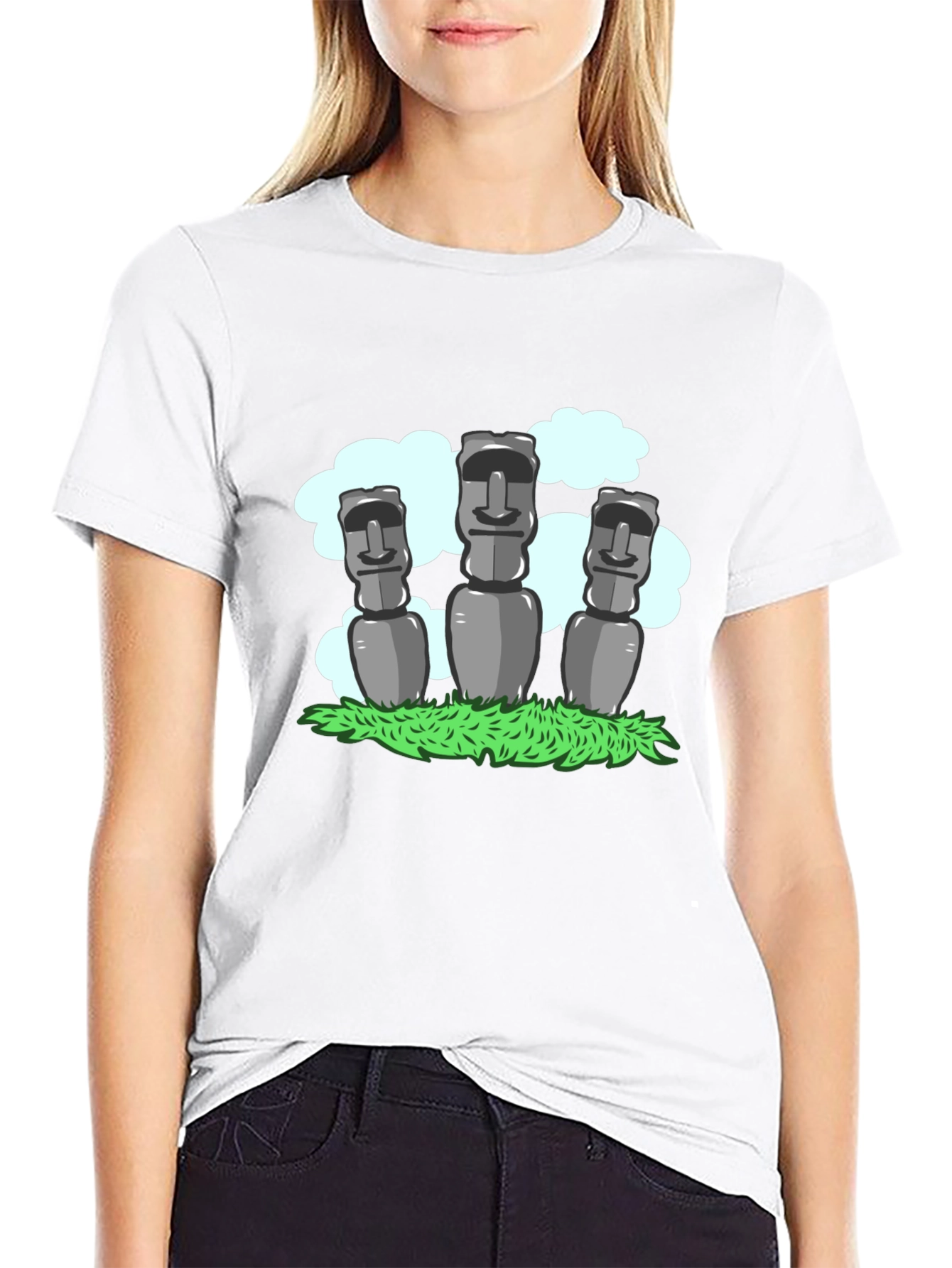 Black Moai Statue Graphic Tee - Black Cotton T-Shirt view 9