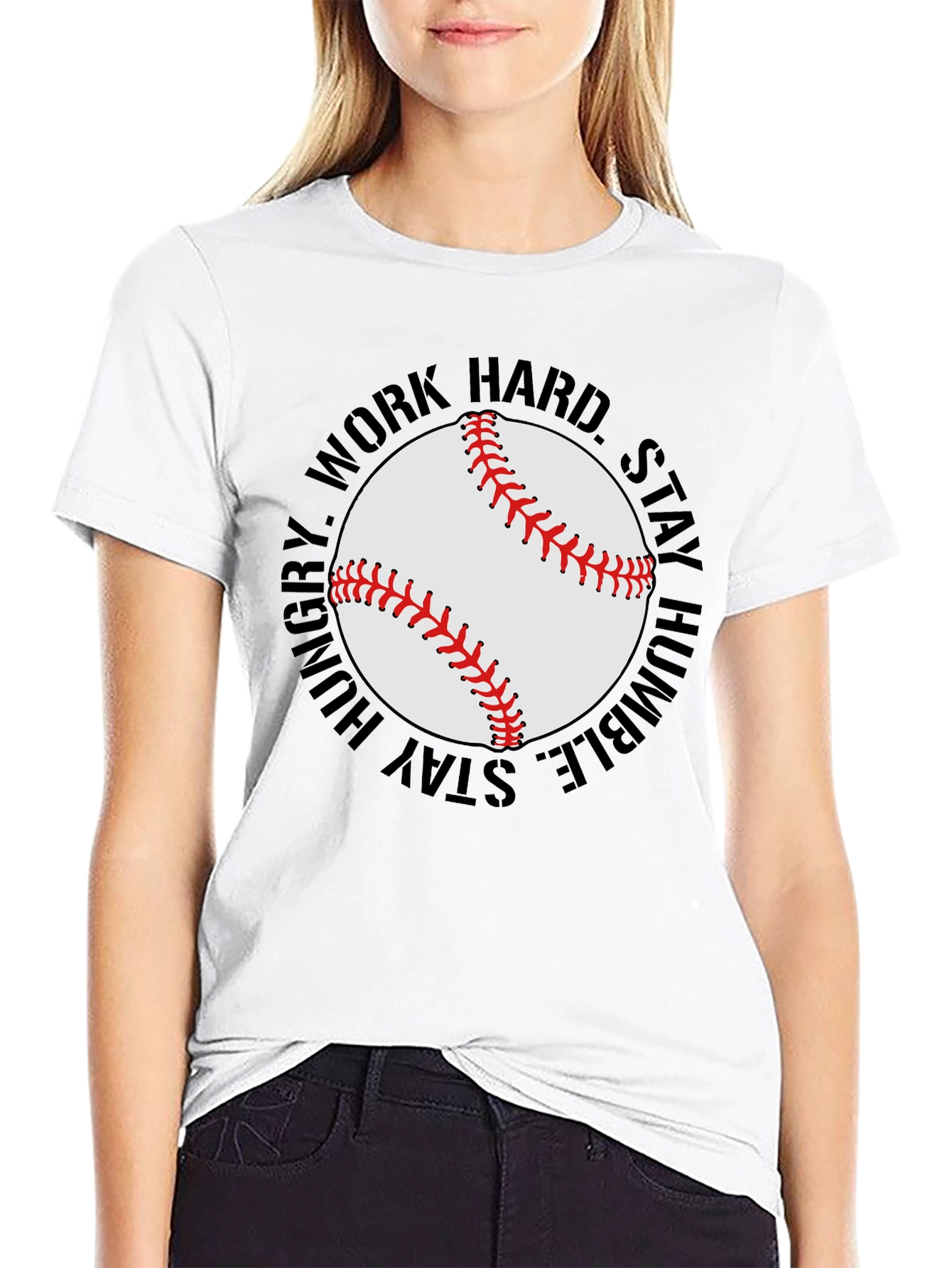 Black Baseball Graphic T-Shirt - Work Hard, Stay Humble view 9