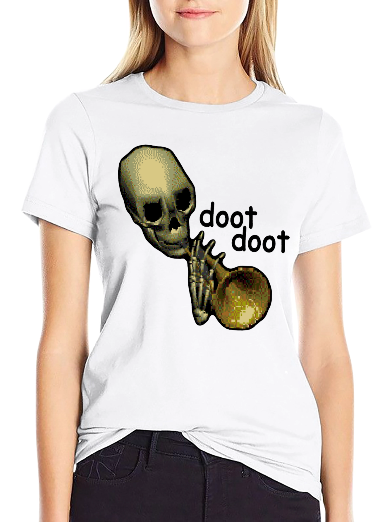 Black Doot Doot Skeleton Trumpet Black T-Shirt view 9
