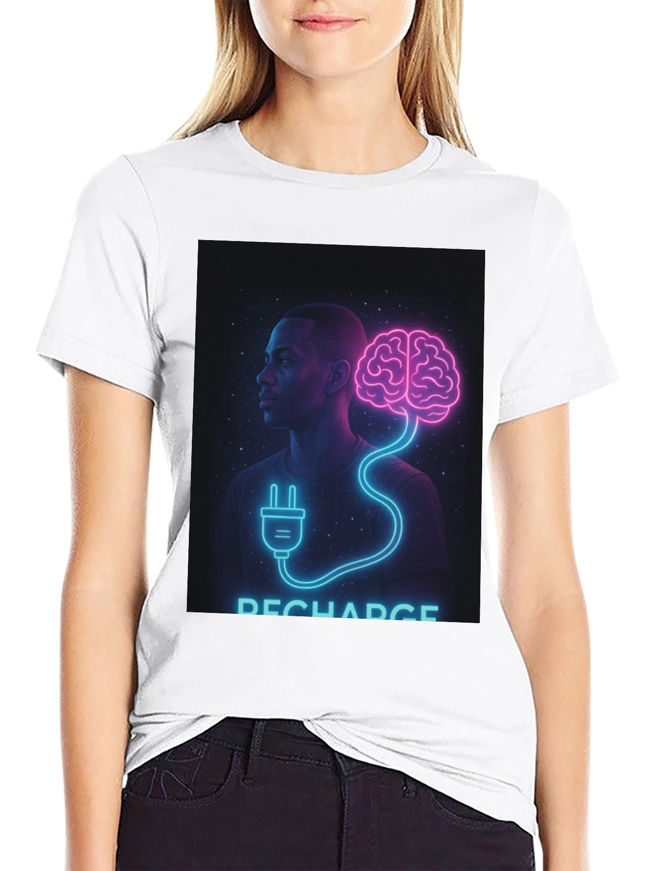 Black Recharge Brain Graphic Tee - Black Crew Neck view 9
