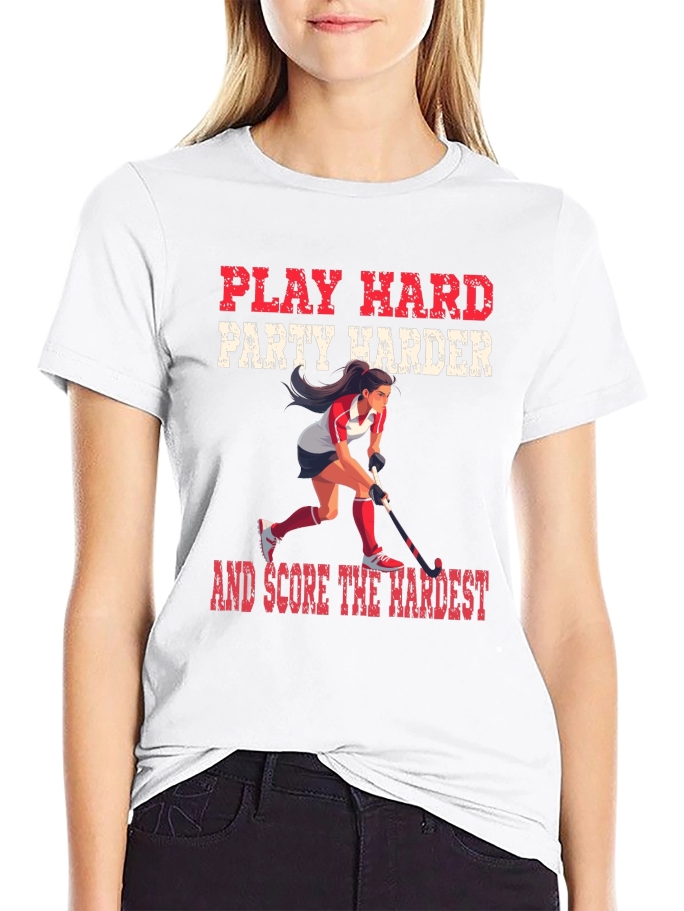 Black Play Hard Hockey Graphic Tee view 9