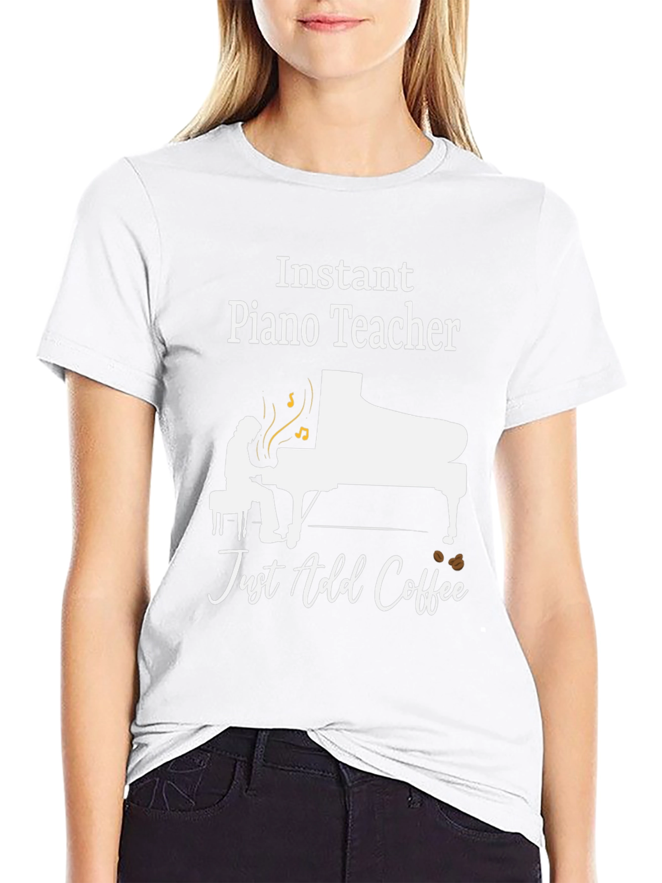 Black Instant Piano Teacher Just Add Coffee T-Shirt view 9