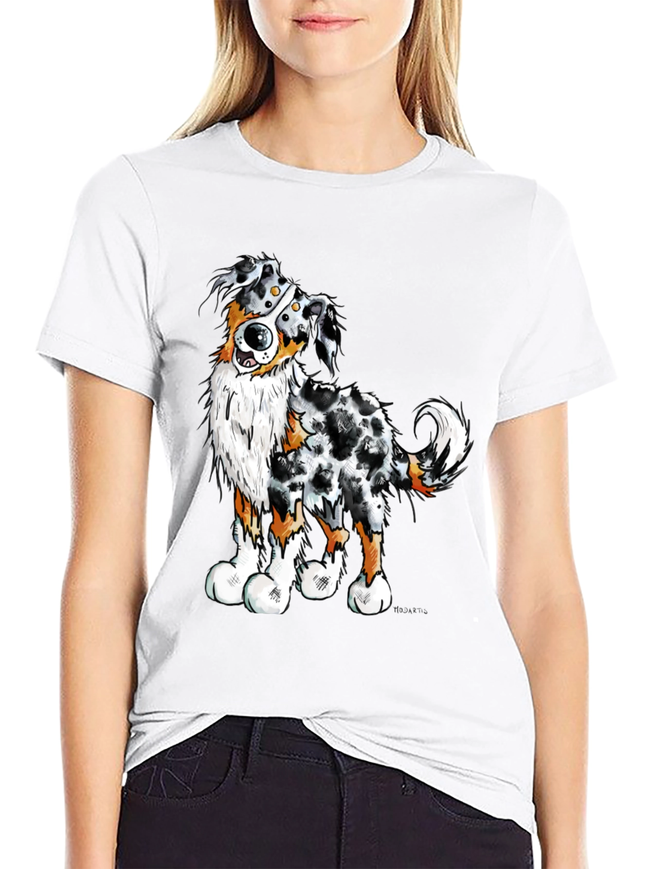 Black Cartoon Aussie Dog Graphic T-Shirt view 9