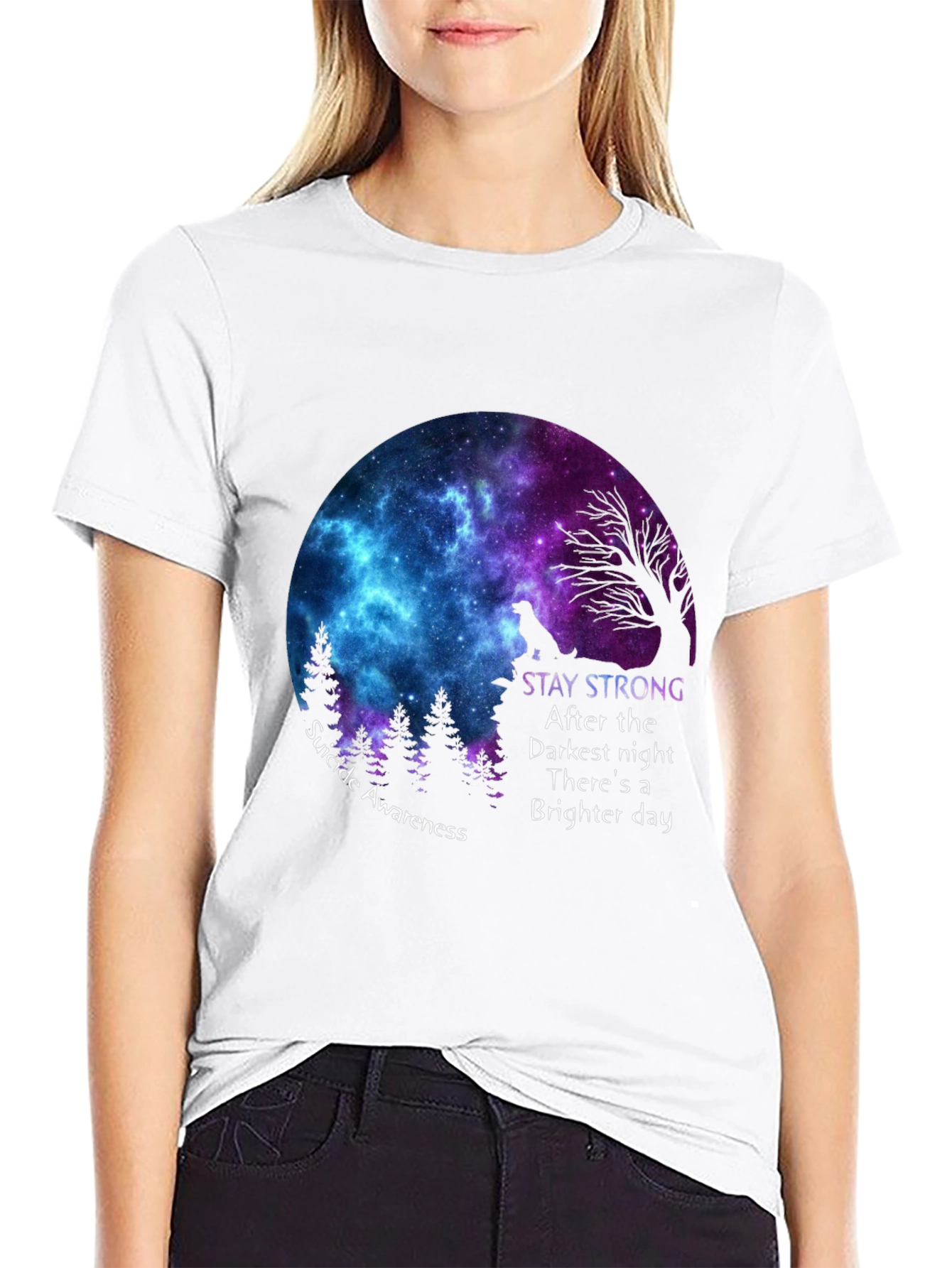 Black Stay Strong Suicide Awareness Graphic Tee view 9