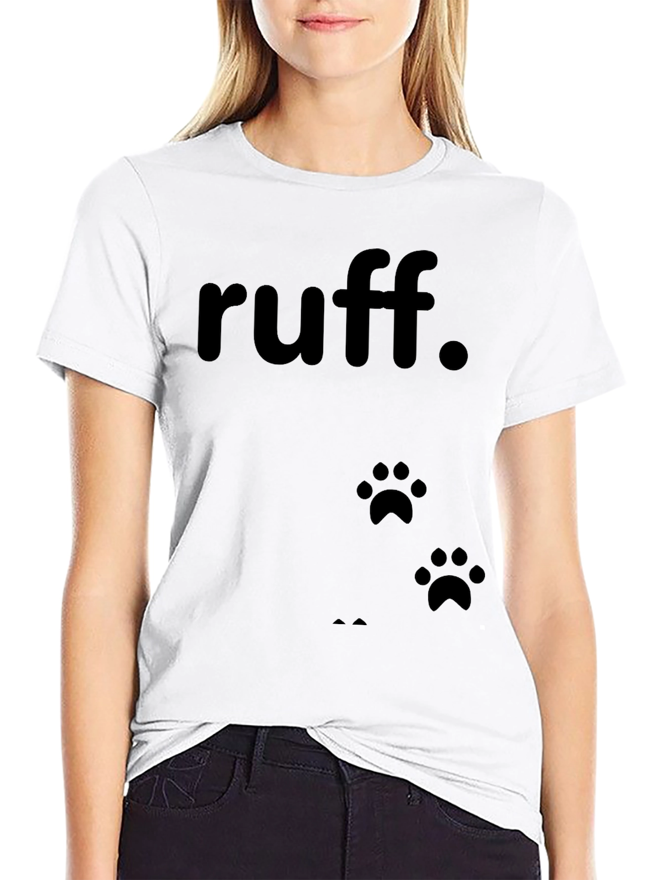 Black Ruff Dog Paw Print T-Shirt - Casual Cotton Tee view 9