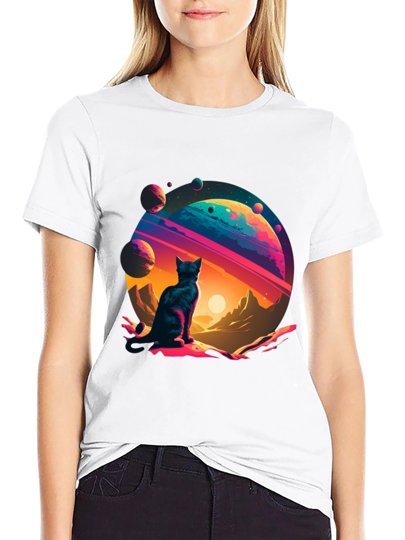 Black Cosmic Cat T-Shirt - Galaxy Adventure! view 9
