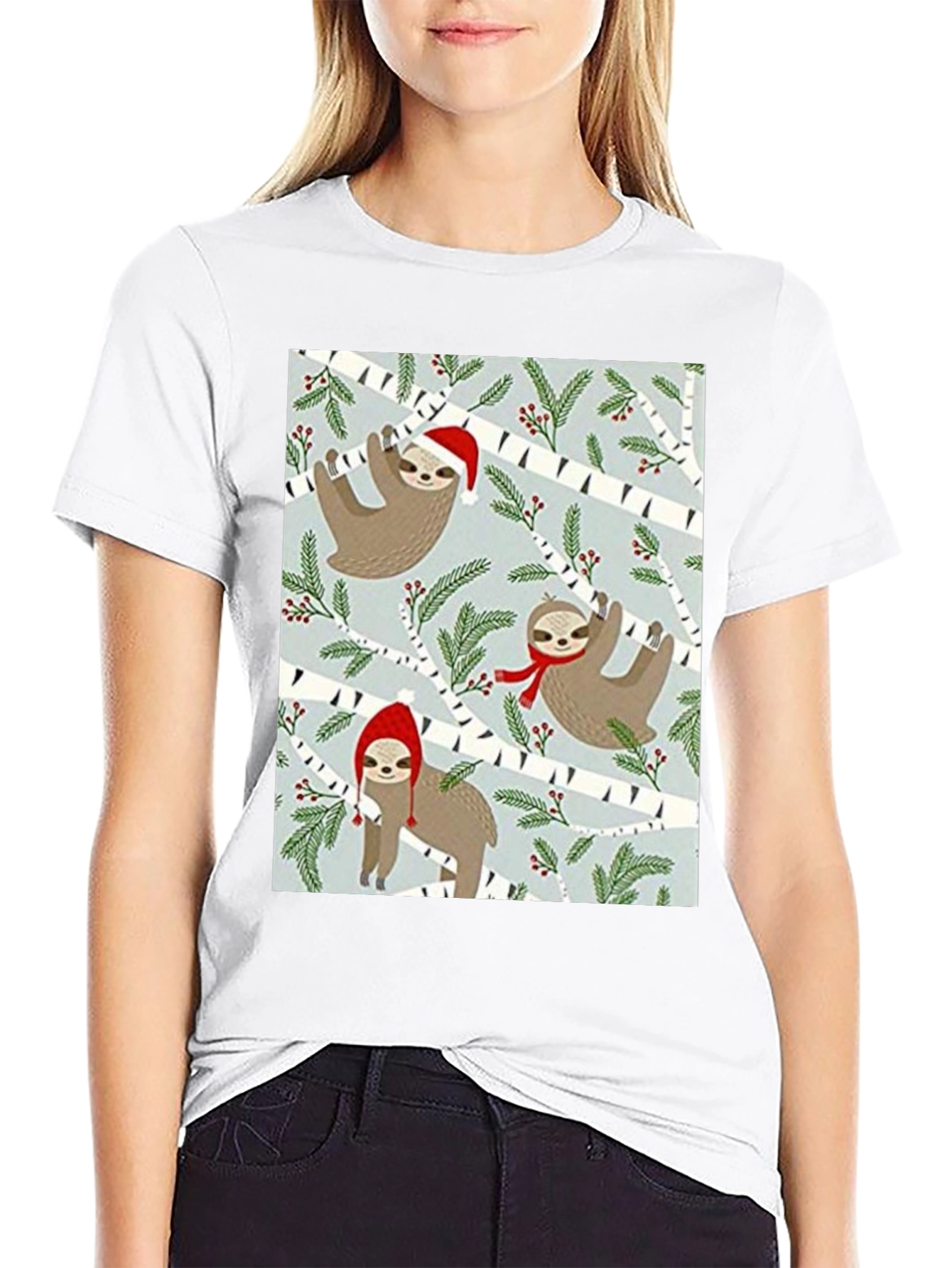 Black Festive Sloth Christmas T-Shirt view 9