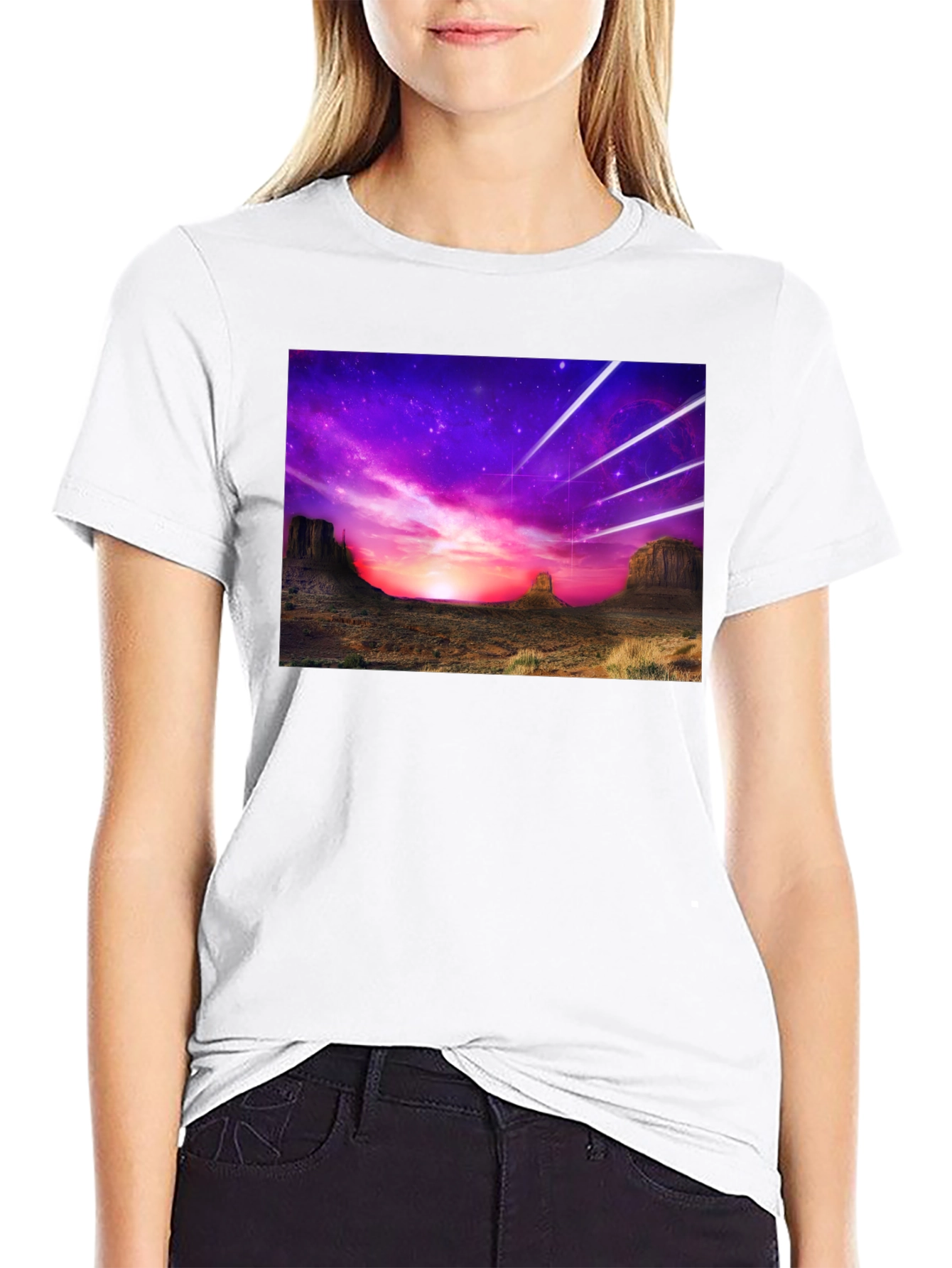 Black Cosmic Desert Graphic Tee - Black Cotton T-Shirt view 9