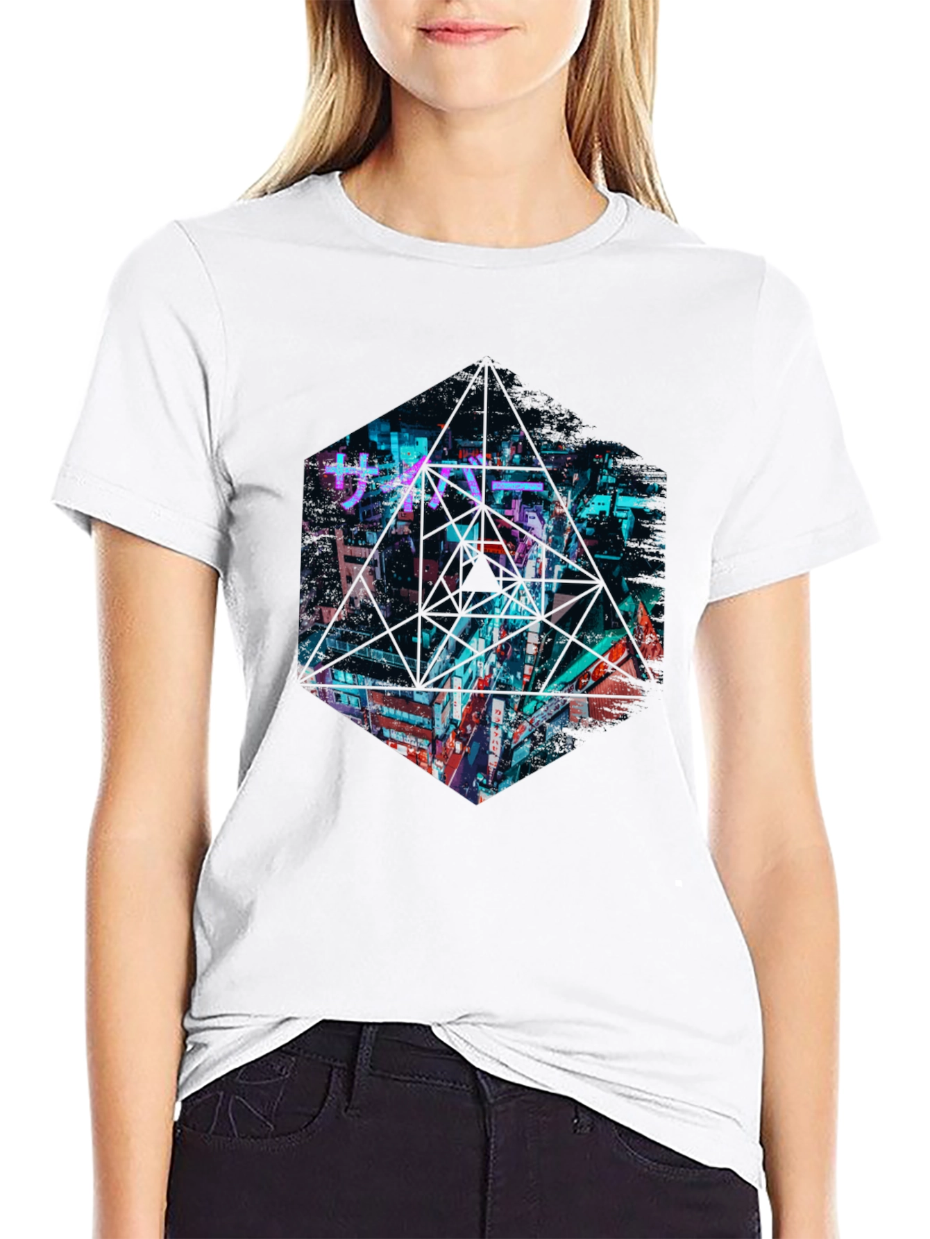 Black Cyberpunk Cityscape Graphic Tee - Urban Style view 9