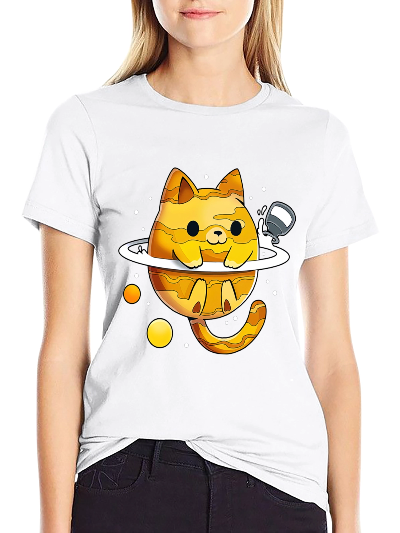 Black Cosmic Cat T-Shirt - Planetary Purrfection! view 9