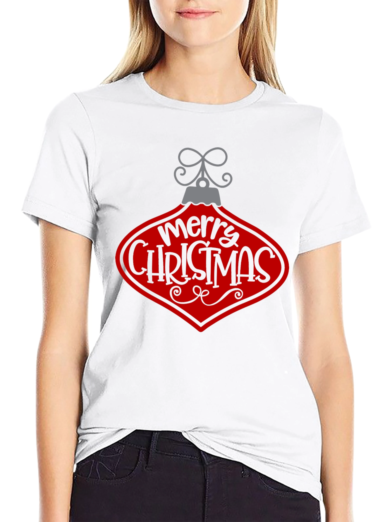 Merry Christmas Ornament Graphic Tee - Black - 9