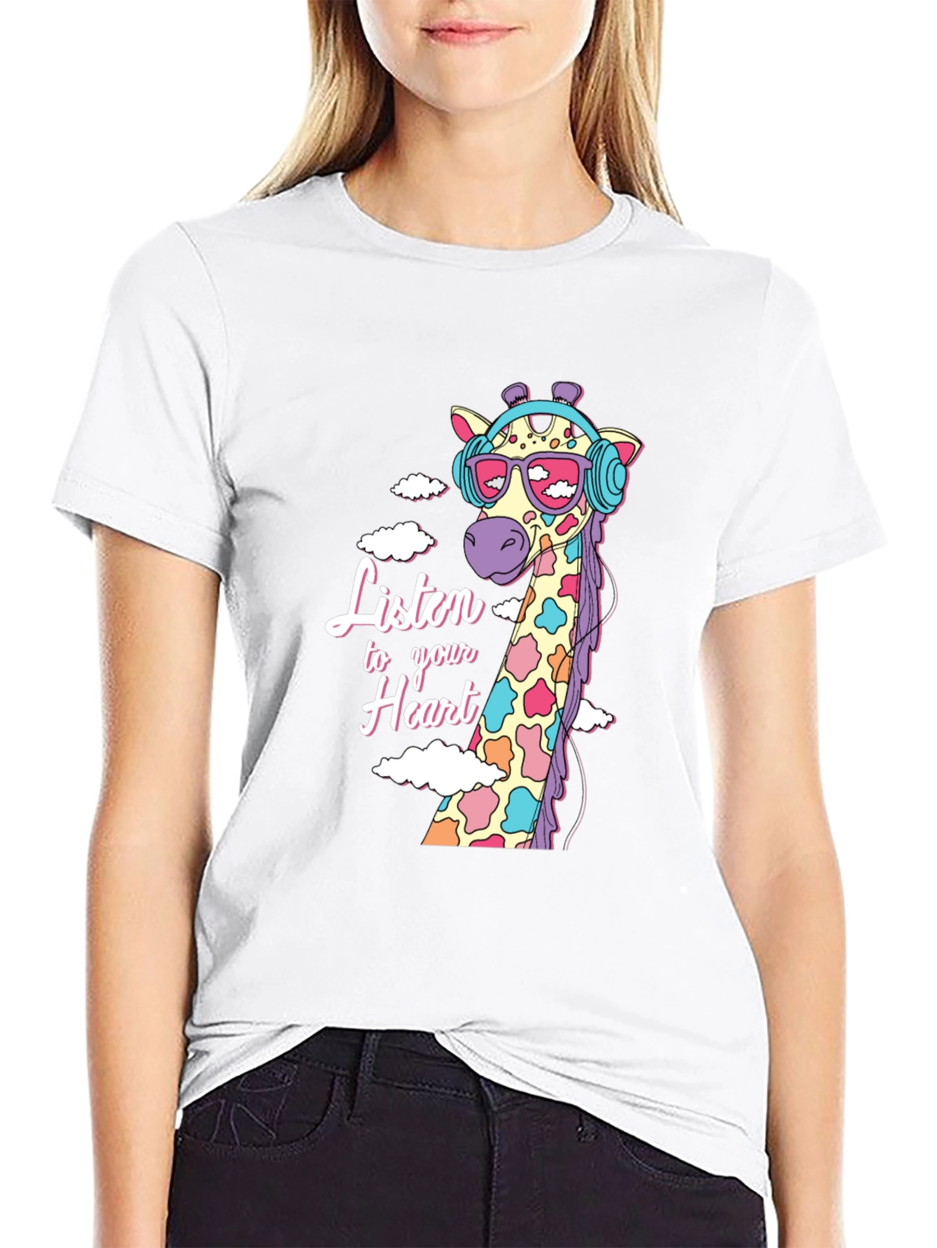 Black Cool Giraffe T-Shirt - Listen to Your Heart view 9