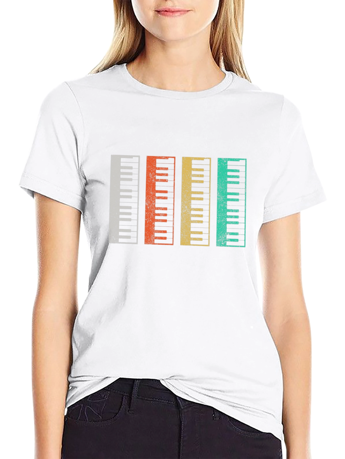 Black Retro Piano Keys T-Shirt Music Lover Gift view 9