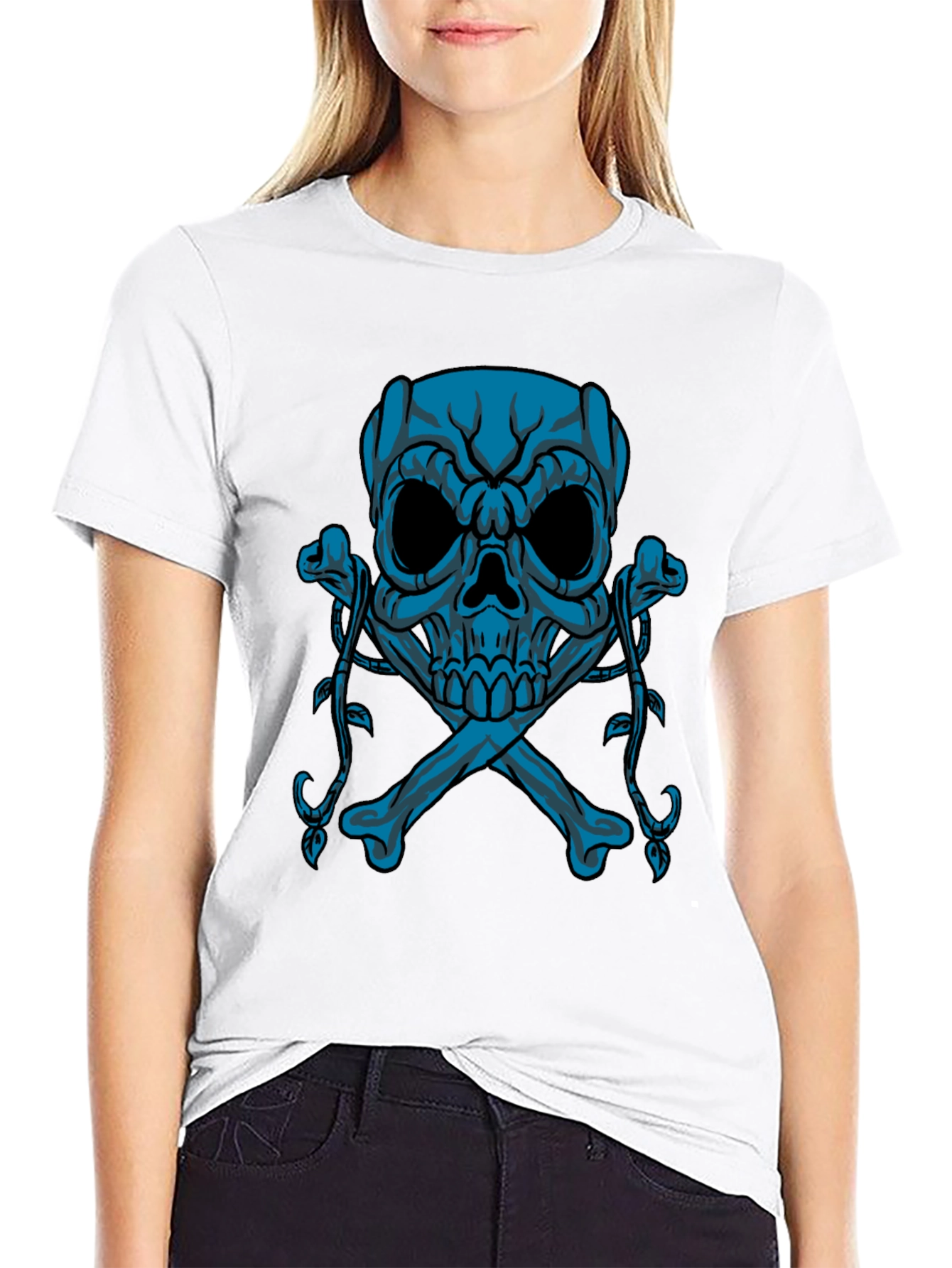Black Skull & Crossbones Graphic Tee - Black Cotton view 9
