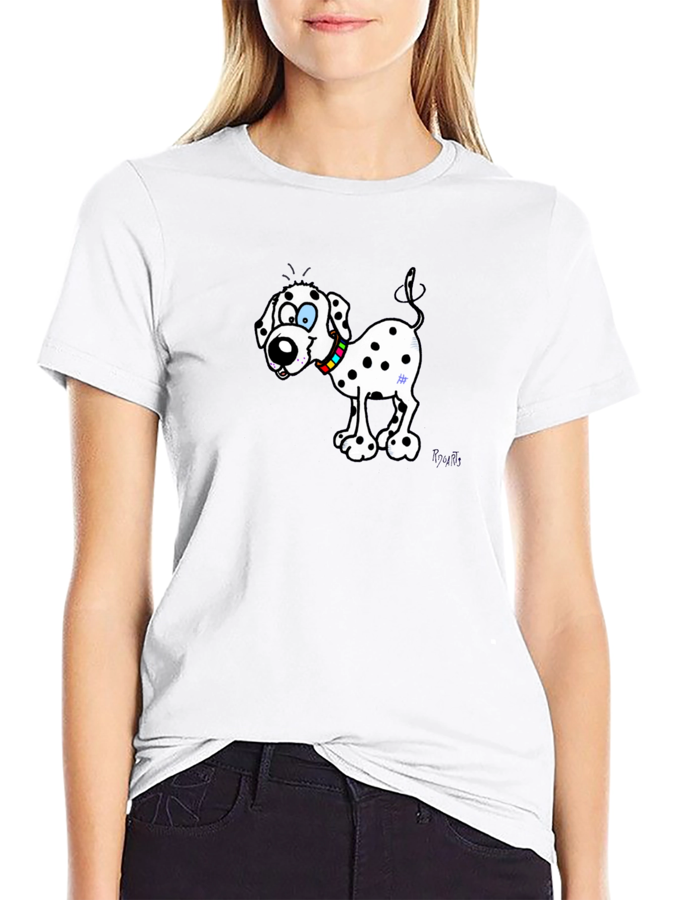 Black Dalmatian Cartoon Dog Black T-Shirt view 9