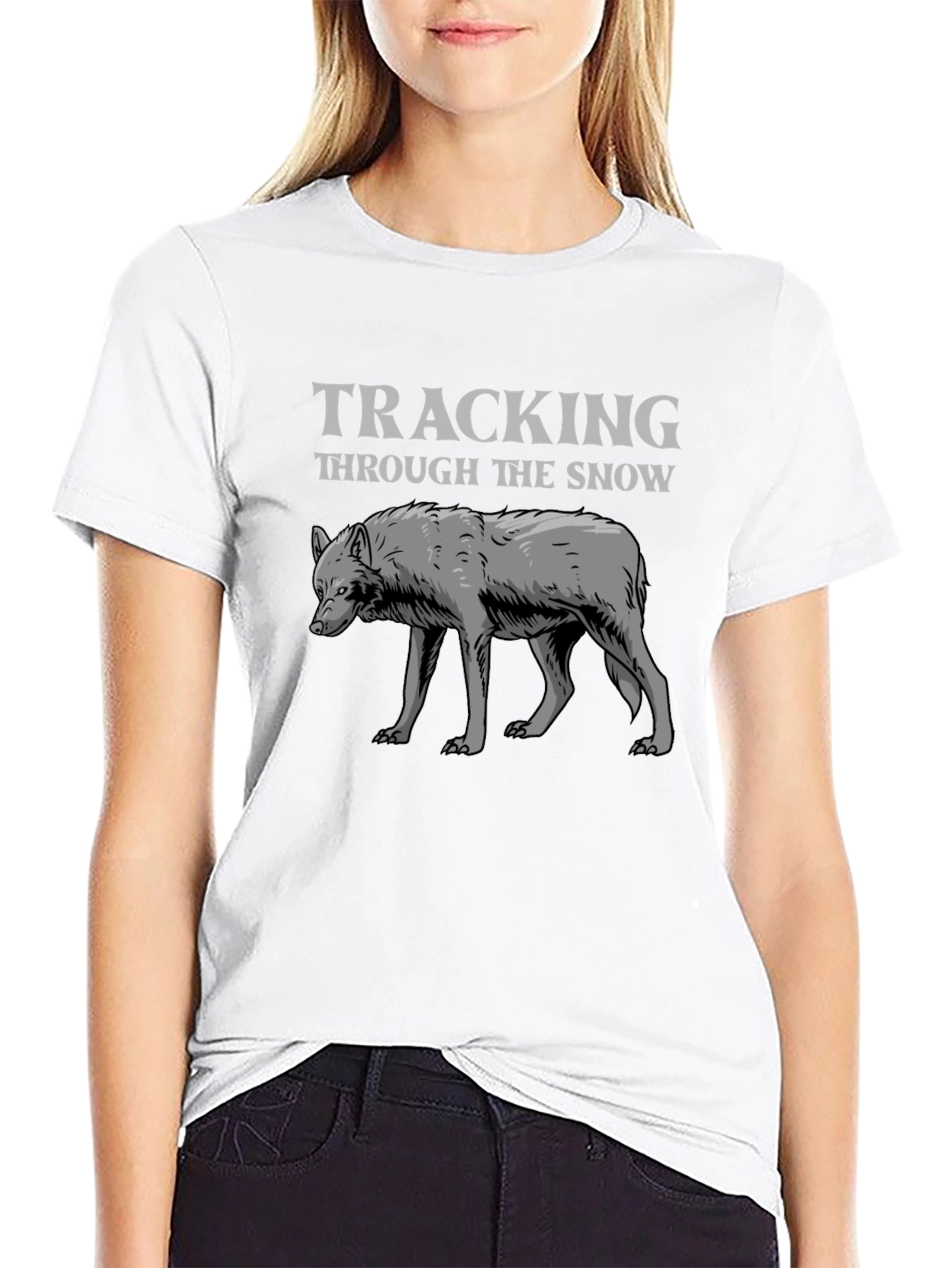 Black Tracking Through The Snow Wolf T-Shirt view 9