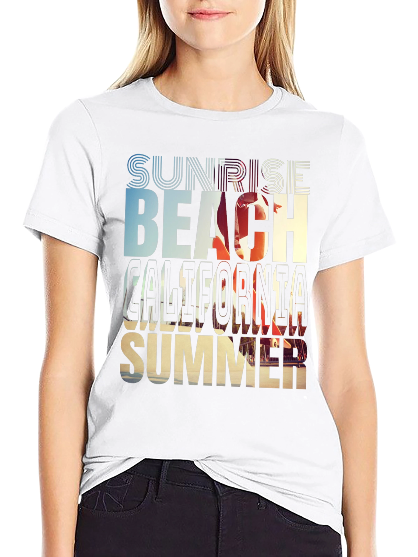Black Sunset Beach California Summer Graphic T-Shirt view 9
