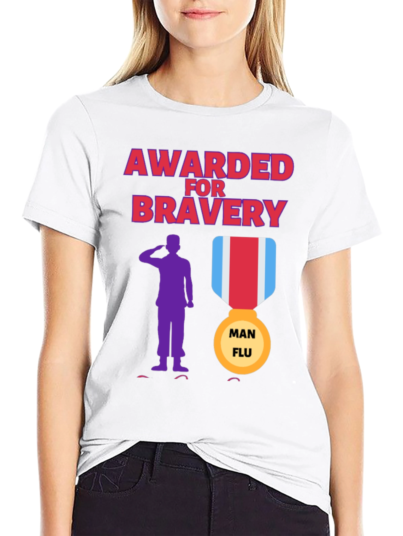 Black Awarded for Bravery T-Shirt - Man Flu Medal view 9
