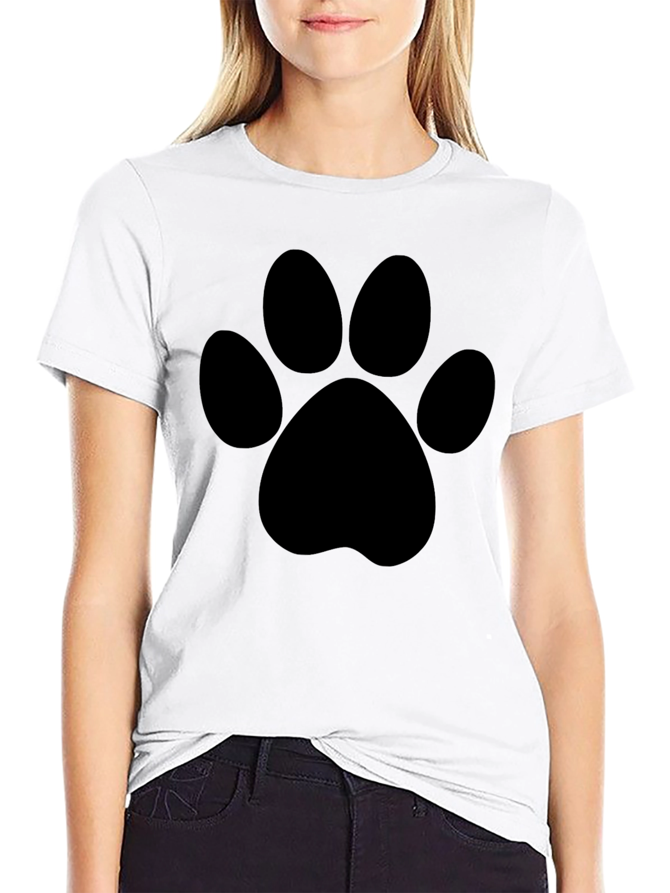 Black Paw Print T-Shirt - Casual Comfort, Animal Lover's Style view 9