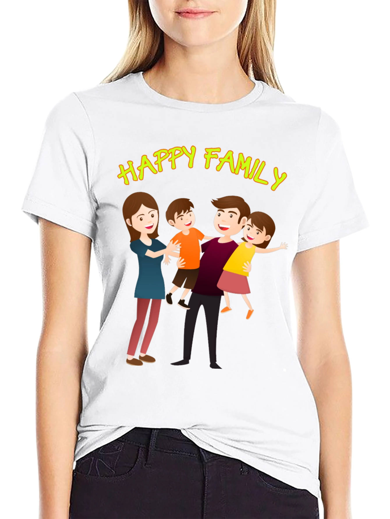 Black Happy Family Graphic Tee - Black Cotton Blend view 9
